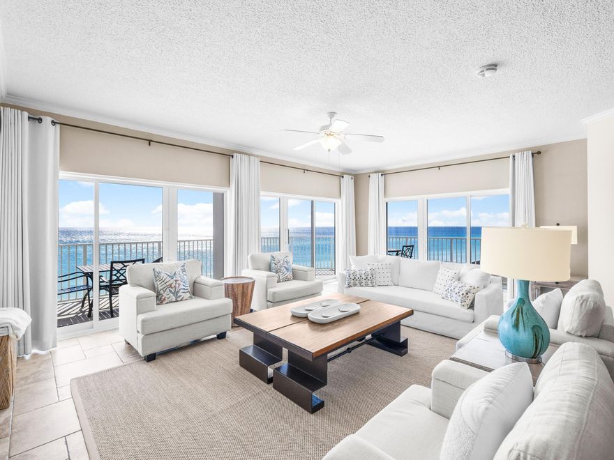 Perched atop a bluff in the heart of Seagrove Beach, this exquisite west-facing condo offers breathtaking, unobstructed views of the Gulf of Mexico -- where every evening ends with a mesmerizing sunset. Located in exclusive Sago Sands, a low-density building with just eight units, this residence provides a rare level of privacy and tranquility.  With only two units per floor, this thoughtfully designed condo features a wraparound balcony, inviting you to savor panoramic coastal views. Inside, tile flooring throughout the living areas ensures effortless maintenance, while carpeted bedrooms add a cozy touch. The private beach walkover with beachside showers and a community pool enhances the experience of effortless beachfront living. Additional conveniences include an elevator for easy access, two assigned, numbered parking spaces, one interior owners closet and two exterior storage closets. Whether you're looking for a tranquil retreat or a savvy investment, this rare gulf-front residence delivers an unbeatable combination of privacy, luxury and coastal convenience.