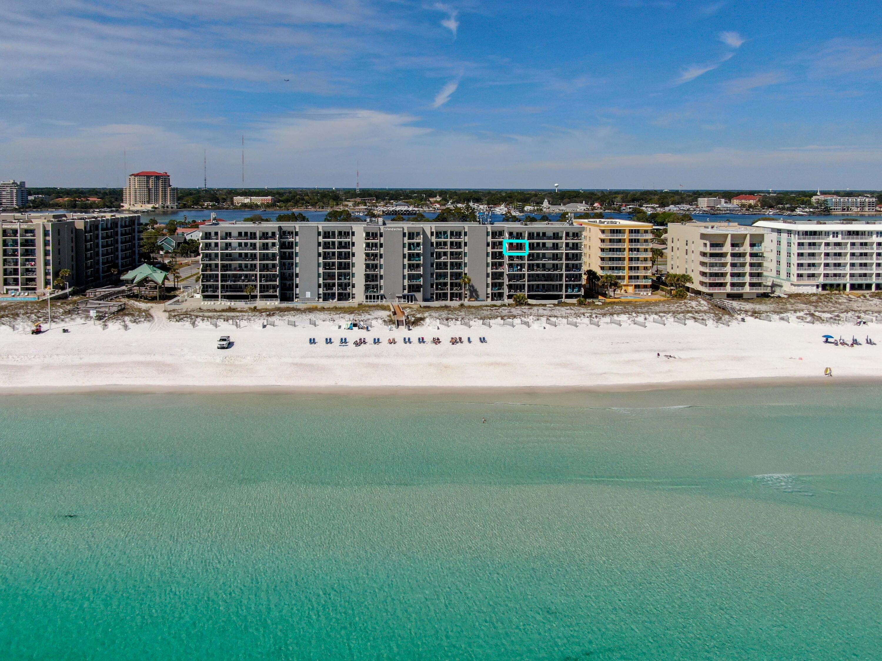 ISLAND ECHOS Unit 6D - ON TRACK TO IN RENTAL INCOME @ $55,000! ~ FULLY REMODELED (Bookings into 2024!), ALL NEW MODERN FURNITURE & LIGHTING, Huge BALCONY (NEW Polywood Furniture) w/ PANORAMIC VIEWS OF THE GULF! ..This unit has a Highly Desirable LUXURY Look perfect for 2nd HOME or VACATION RENTAL Machine! This unit SLEEPS 4 total and includes a NEW Cabinet Style Queen-size MURPHY BED. Whether you're looking to just RELAX or have some FUN, Island Echos has plenty to do on-site; Enjoy TENNIS, PICKLE BALL, FITNESS CENTER, SHUFFLE BOARD AND BEACH-SIDE POOL. Check out the 'THE BOARDWALK', Gulfarium & Okaloosa Island FISHING PIER (2 mi. east) or Destin's 'HARBORWALK VILLAGE' (5 mi. east) for a variety of entertainment & dining options! Call TODAY for a Tour! ~Buyer to verify all data~