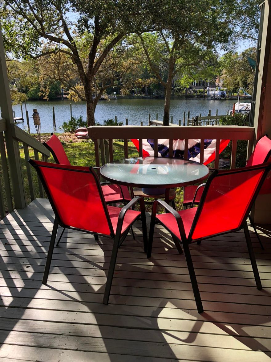 Easy Carefree Waterfront Living. Unit is only 30 feet from the water. No flood insurance is required. Price will sell this unit fast! Sit back and relax on one of your TWO WATERFRONT DECKS. This complex has oak trees, lush lawns, boat docks with fishing and it's on the wind protected waters of Cinco Bayou. The inside of property is immaculate and it has a gas/wood burning fireplace in the spacious waterfront living room, a half bath on the lower level, a large eat in kitchen and an open dining room. Upstairs there are 3 bedrooms including a waterfront master, 2 full baths and a large den/office area. HOA controls dock - slip fee is $10 per month. Dock spaces are currently available with HOA Board of Directors approval...30 foot boat limit.