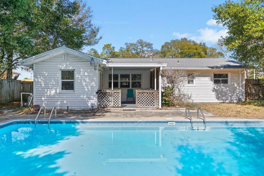 This charming 3-bedroom, 1.5-bathroom home boasts nearly 1,300 sq. ft. of living space. The open living floor plan features a spacious kitchen, large living and dining room, and a sunroom perfect for an office, playroom, or extra sitting area. Step outside to discover the in-ground pool, a large backyard providing ample space for outdoor entertainment. Enjoy the covered back patio and an extended living area. Don't miss the opportunity to make this delightful property your new home!