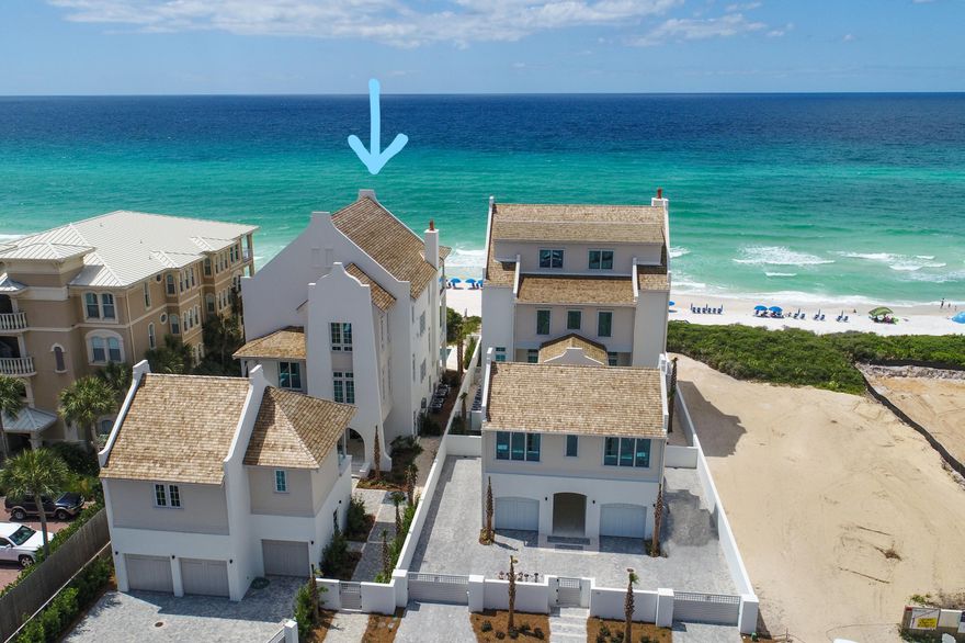 Completed New Construction!Presiding over the Gulf of Mexico from atop a 28-foot bluff will be one of the most exquisite residences along Scenic Highway 30A. Located within the intimate, gated Sandy Shores community between Alys Beach and Rosemary Beach, the immaculate architecture of this three-story estate with elevator is brought to life with concrete construction. Its state-of-the-art design incorporates clean lines and open concept planning with breathtaking views. This gulf front home has its own gulf front pool and privacy gate for added exclusivity. Beyond its motor court which will capably accommodate seven full-size vehicles will be a carriage house over a garage. Closing Attorney Watson Sewell, PA. Please check out the website: http://www.bluffsatsandyshores.com/ Two garage bays will be joined by an additional air-conditioned one-car garage. A tranquil courtyard with hammock and fountains, shaded by leafy palms, will unite the carriage house with the main home, and create an inviting entry to the home. Views of the emerald gulf waters Northwest Florida is renowned for will be a visual reward immediately upon entering. The topography will allow even the first floor multipurpose room to capture a glimpse of the gulf beyond a 39x13-foot swimming pool with hot tub. Vanishing sliders will seemingly double the size of the already expansive second floor great room by joining it with the porch. The outdoor summer kitchen will join a gourmet kitchen whose grand island will host bar seating for seven, two sinks, and two dishwashers. Two gulf front master suites with private waterfront porches will reside on the third floor. Enjoying a nearby morning bar, each will feature walk-in closets and serene marble-clad baths fitted with spa quality fixtures. Great care has been taken in the selection of premium finishes which complement a subdued palette conveying a sophisticated ease.

