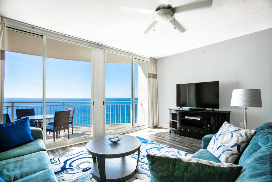 'CURRENTLY UNDER CONTRACT, SELLER ACCEPTING BACKUP OFFERS' AQUA 2105 is one of the highest in demand across PCB with a spacious floor plan, West facing balcony w/ spectacular sunsets and excellent rental income potentially averaging between 45K and 55K! 2 Bedroom, 2 Bath with Bunkbeds inset into the wall.  Exquisite interior spaces include beautiful master suite with ensuite bath w/ garden tub, glass enclosed shower and double vanity, guest room 2  w/ bath/shower combo and single vanity, spacious kitchen w/ granite counter tops, refrigerator, microwave and washer/dryer.Property comes with a 3+ year full transferable Home Warranty through Choice Home Warranty including AC and Appliances.