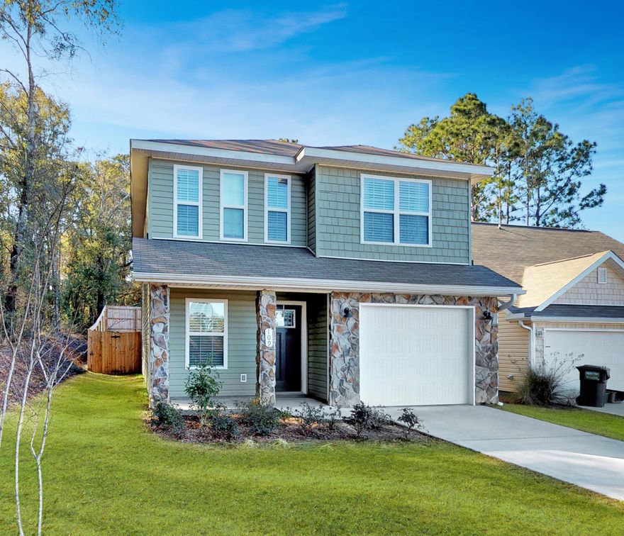 Adorable cottage style home located in central Crestview-close to schools and all amenities-within 30 minutes of Eglin AFB and Duke Field/7th SFG! Home is less than 2 years old and TURN-key! Fully tiled first floor with open floor plan. Great counter and cabinet space + pantry and stainless steel appliances in kitchen. Breakfast bar allows for additional seating. Half bathroom upon entry into home. HUGE master bedroom upstairs with walk-in closet can accommodate the largest furniture. Two additional bedrooms share full bath. Home comes move-in ready with all appliances remaining, blinds throughout, and a fully fenced backyard. This is one of the best lots in the subdivision, located in the rear of the community on a cul-de-sac. Check out the 3D Virtual Tour!