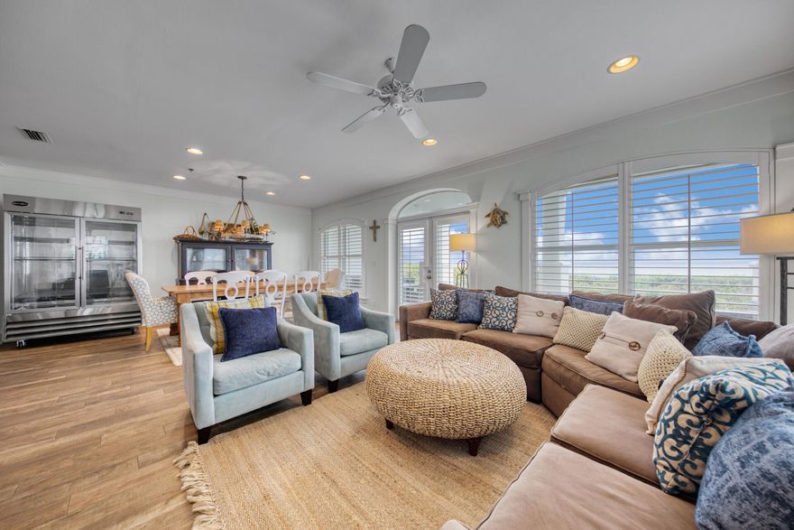 Deluxe first floor, 3 bedroom and 3 bathroom condo situated perfectly to walk right off of your patio to the beach or pool deck at the prestigious Villas at Sunset Beach! Greater than 1,700 square feet of seaside extravagance with a toes-in-the-sand locality on the renowned beaches of 30A. This beautifully laid out condo is one of a kind, which is optimum for a primary, second home or vacation rental. Main features include a full master suite, double vanity, full size laundry room, tile that replicates wood throughout, crown moulding accents, a gourmet kitchen that has gorgeous countertops, white tile backsplash, and all stainless steel appliances. The beautifully appointed living room features a gas fireplace, additional windows due to the corner unit location, and opens to the large cove