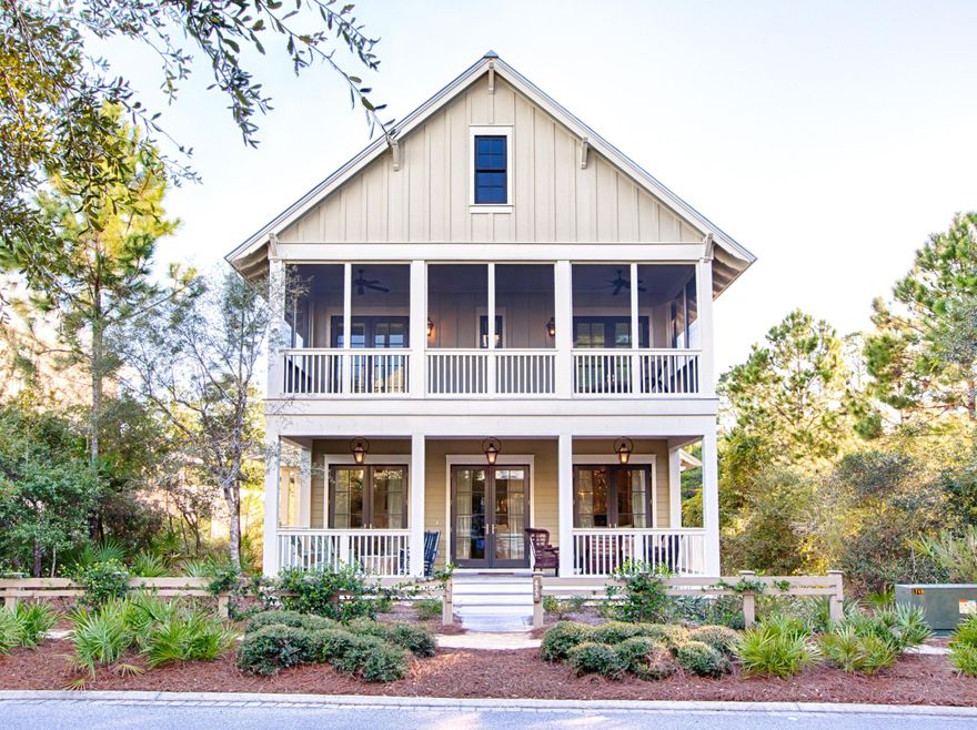 Exquisite, fully furnished, Watercolor home boasts an open floor plan with 5 bedrooms plus 4 bunks! Of the total 4 -1/2 Baths, 2 are Master baths. Guest/Master on the ground floor + Master on 2nd. The large, open living space has 4 wire-brushed oak floors, & opens onto a chef's kitchen with a 6 burner + griddle gas stove, double oven, two drawer dishwasher, and Scottsman Icemaker. Outdoor living spaces include a screened porch with TV and heated pool. Home is adjacent to 2 wooded areas on the north and west sides for privacy. Walls on lower level are floor to ceiling horizontal wood. Other upgrades to this custom home include impact resistant windows, antique reclaimed cypress beams, solid wood core door, and more. Home has 2 HVAC units and 2 Rinnai tankless water heaters for high effic