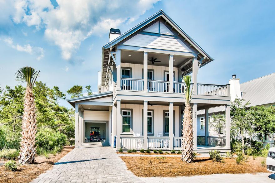 Inside the gates of The Preserve at Grayton Beach lies this incredible home, spaciously designed and professionally furnished in a modern rustic beach style offering 4 bedrooms and 4 1/2 baths. The home offers several upgrades including custom cabinetry and quartz countertops throughout, high end appliances in the fully equipped kitchen, crown molding, a gas fireplace, and 12' ceilings. The first floor houses a Master Bedroom and the second story provides 3 additional bedrooms, including a 2nd LARGE Master with sitting area, a bunk room that sleeps 4, a laundry room and an office - all 4 bedrooms have plenty of closet space and private, full baths. Three large open air porches provide quiet areas for kicking back and enjoying the breeze whispering through the surrounding trees, and private