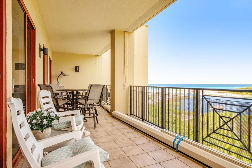 This gorgeous, two-story condo with modern furnishings, and a full kitchen boasting granite countertops and an expansive island.  The kitchen also boasts stainless steel appliances, including a French door fridge, coffee makers, a Viking freestanding double oven gas range, dishwasher, and more! The floor-to-ceiling windows and sliding glass doors allow for ample light which will make you want to head out to the balcony the moment you walk in the door. Enjoy a morning cup of coffee while overlooking the water and foliage below. The main level of this condo offers three bedrooms, three bathrooms, a laundry room and a half bathroom. Each bedroom has its own full bathroom, but only the main bedroom offers access to the balcony.  The main bathroom has a walk-in shower, double vanity, a jetted tub. Climb upstairs and you'll find another main bedroom with its own full bathroom and balcony. This room offers access to a furnished balcony with an outdoor dining area and beach chairs, and a bathroom with a jetted tub, walk-in shower, and double vanity. This home is in a wonderful location set back from it all, but still close to everything that Santa Rosa Beach has to offer. This condo is within driving distance of several Scenic 30A attractions including Seaside, Rosemary, and Alys Beach.