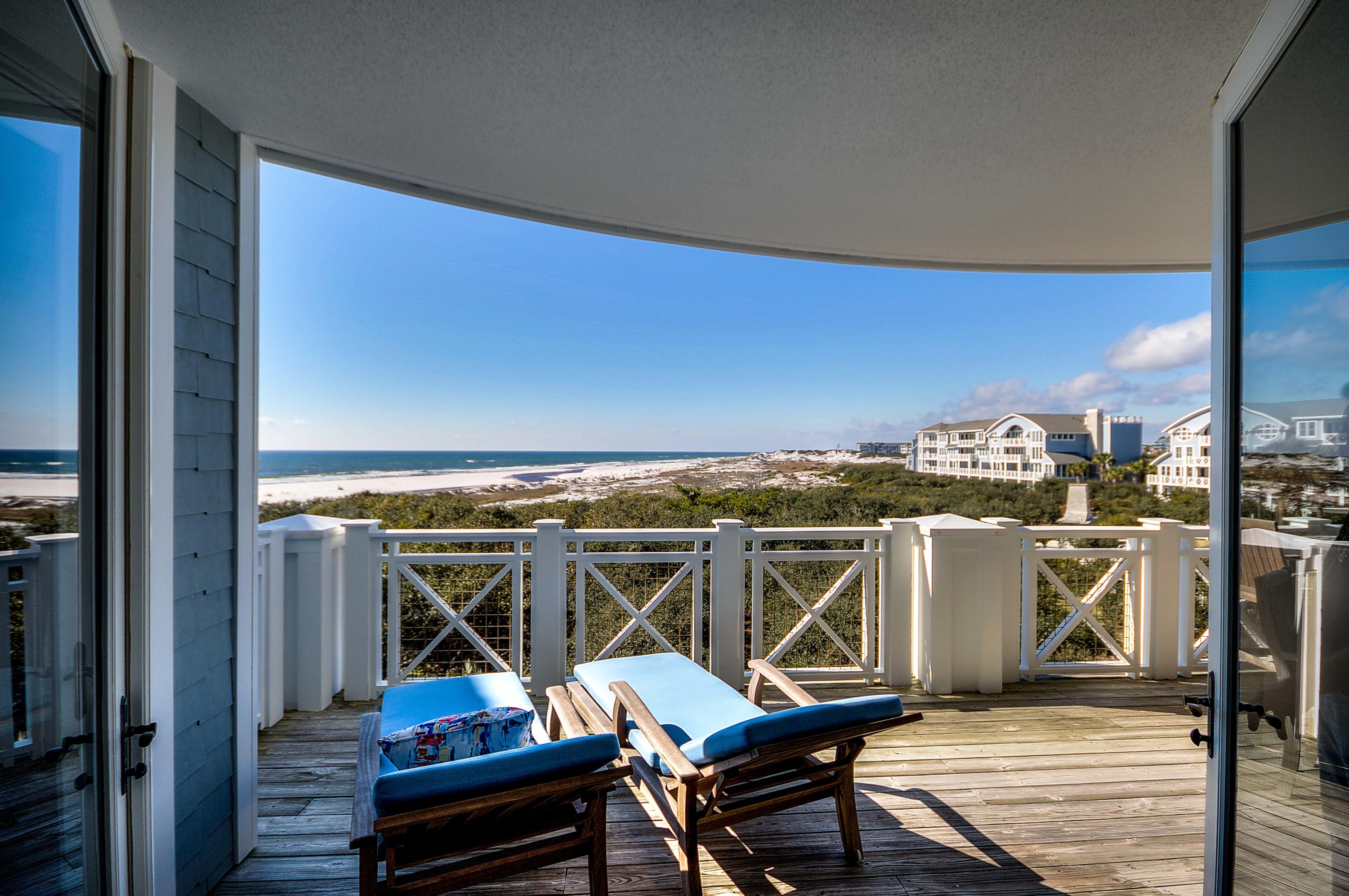 BEACH VIEW FOR A MILE is what you get when you walk into the OPEN LIVING/DINING AREA of this 3rd floor ONE LEVEL EZ LIVING condo 3rd floor BALCONIES ARE LARGE & open & Have SUNSETS EVERY DAY from your Living area or MASTER SUITE. The SPACIOUS MASTER has LARGE BATH w/ SPA TUB, SEPARATE SHOWER, HIS & HER CLOSETS w/ built-ins. GUEST SUITES are on the other side of LIVING to insure ultimate privacy. SEPARATE GARAGE for parking & storage. Where else can you get a GATED COMMUNITY w/ a MILE OF PRISTINE BEACHES & Nantucket architecture plus the WATERSOUND BEACH CLUB??? This makes this the place to be. Watersound is the only place that you can take a GOLF CART TO THE BEACH! DON'T MISS THIS ONE 'CAUSE IT WONT LAST LONG!!