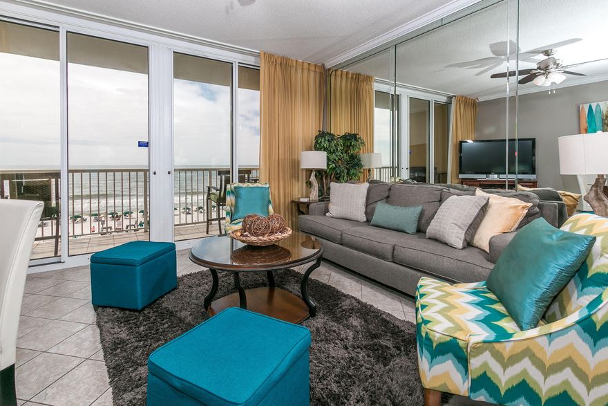 Only 1 bedroom gulf front condo on the market in Waters Edge! Beautifully furnished condo with bunks in hallway. Kitchen features granite counter tops, backsplash, stainless steel appliances and breakfast bar. Living/Dining area has 9 foot ceilings with crown molding. Master bedroom is carpeted with private bath and trayed ceiling. New A/C and water heater. Full size washer/dryer. Waters Edge features 410' of gulf frontage along with a 5,000 square foot (1,500 sq. ft. heated) gulfside pool, 6,000 sq. ft. pool terrace, exercise room, 3 level parking deck, Gazebo with grassy play area. Great rental income.