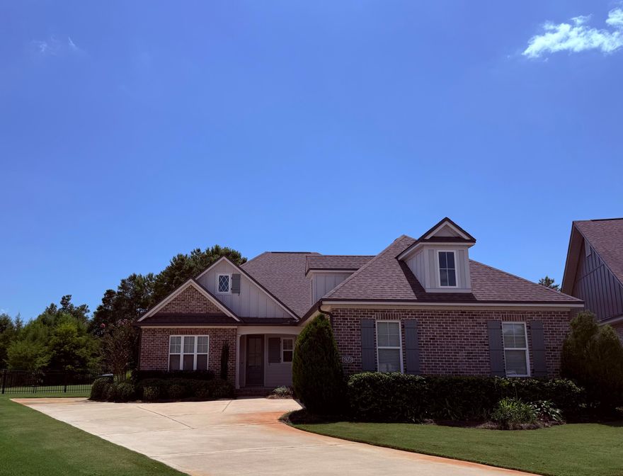 Entering for Comp purposes only. Nonmember listing agent.Welcome to a cul-de-sac house with the biggest back yard and 120 ft of waterfront in the Meadows! This Randy Wise Home was built with many custom accent features: Upgraded trim work in master bedroom, solid shiplap in guest bedroom, accent brick work in living room and designer wall paper, custom painted 8 ft interior doors, designer mirrors and fixtures. Other custom add-ins include Stained French pocket doors to laundry room and pocket office, custom blinds on front and back doors, Custom oversized shower with 2 shower heads and dedicated temperature controls that feature marble flooring, upgraded shelving in master closet, laminate flooring-no carpet! Front and back patios feature stained concrete for easy cleaning.