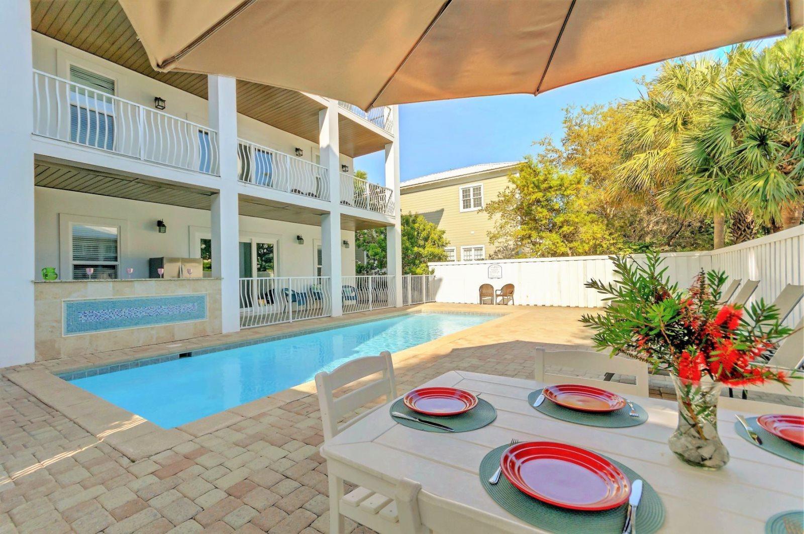 CALLING ALL INVESTORS! This lovely 8 bedroom home supremely located in the Frangista Beach community of Miramar Beach is sure to impress. With over $178,000 of rental income on the books so far for 2021, this home makes for a fantastic investment opportunity. The first floor of the home features a bright and modern living area that flows seamlessly from living room to kitchen to dining space. The kitchen features stainless steel appliances and a breakfast bar with seating for 4. Step out the sliding glass doors to head to the pool and summer kitchen. The home isn't lacking for entertainment with the media room on the 1st floor and the game room on the 2nd floor.