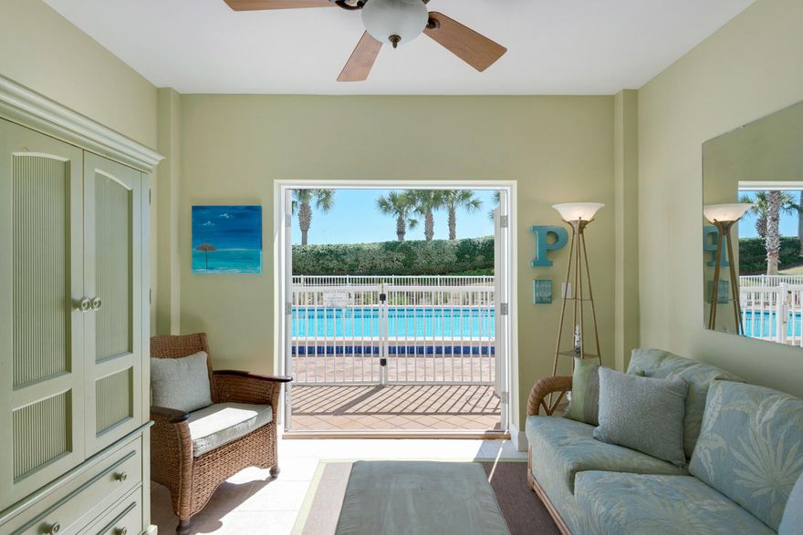 This is a poolside cabana for day use only. You must own a condo at Silver Shells in order to purchase a cabana. One of the very few Cabanas with a FULL bath including a walk-in shower. Most cabanas just have a half bath. Beautifully decorated and it comes with a mini fridge and microwave. Located directly in front of the St. Thomas pool with easy beach and pool access.