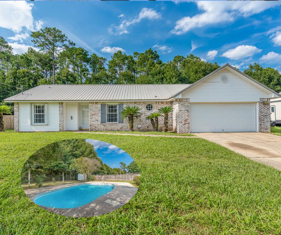 Beautiful pool home located in South Crestview. Welcome to your dream home with a pool. This well maintained 3 bedroom and 2 bathroom home offers 1606 sf of comfortable living space with a back yard built for relaxation. Enjoy your very own in-ground pool surrounded by a fully fenced backyard for privacy. The home is equipped with hurricane shutters for peace of mind, a metal roof for long lasting durability and a sprinkler system to keep your lawn looking its best. Inside, you will find a spacious layout with split bedroom floor plan. The master suite includes private bathroom with double vanities, garden tub and spacious closets. Huge laundry room off of the kitchen which includes washer and dryer with plenty of space for a large freezer. Galley Kitchen offers all appliances including refrigerator and breakfast nook! Located just minutes from the bases, shopping and schools. Don't miss your chance to own this beauty. Give me a call today.