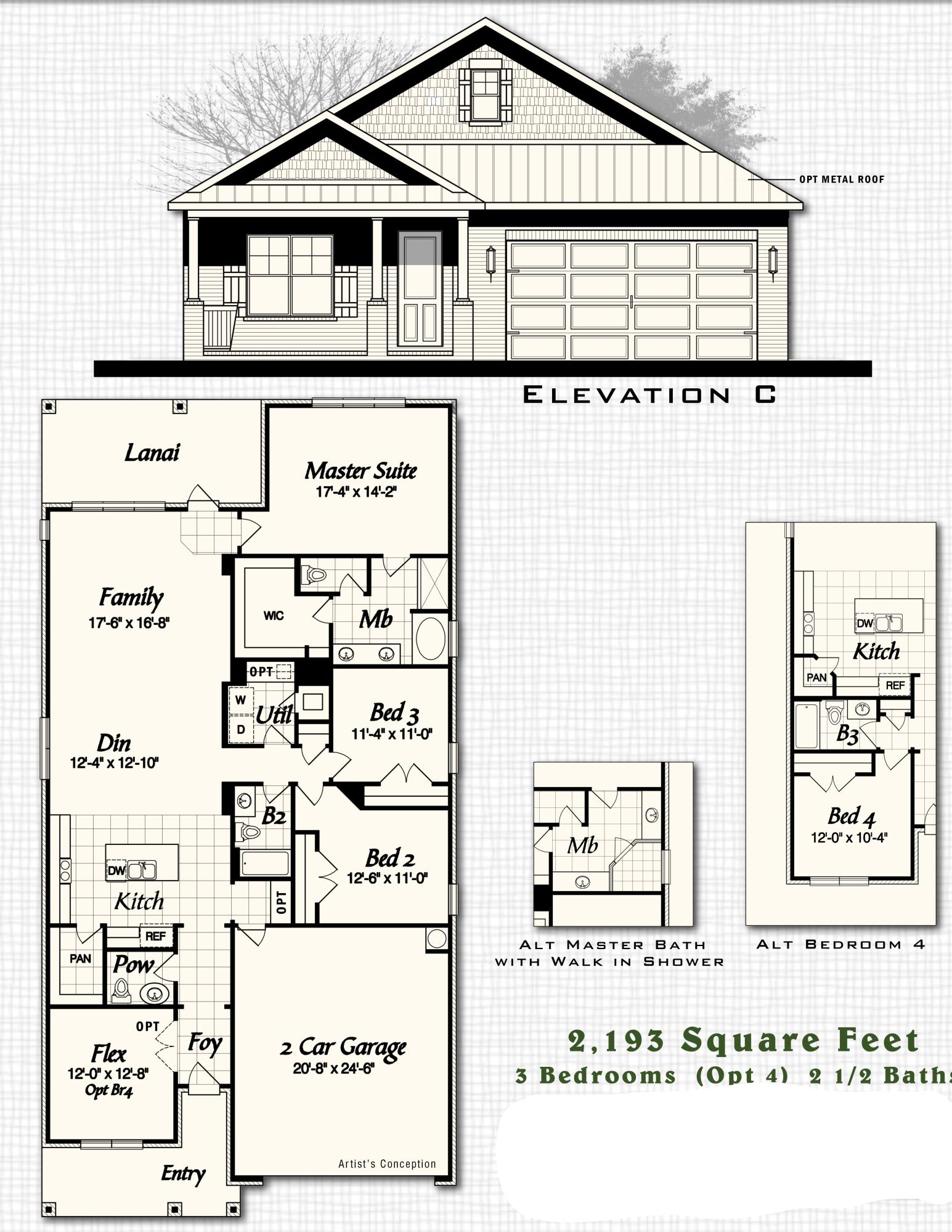The Snapper floor plan has 2,193 square feet, three bedroom, 2.5 baths plus flex room with laminate floors and painted wood/glass french doors. Brick exterior, low-E vinyl windows, covered rear porch and a 2-car garage. Interior finishings include, 9' ceilings, granite counter tops, laminate, tile and carpeted floor coverings, crown molding, cased windows. Natural Gas Range and Rannai tankless water heater. Stainless Frigidaire Appliances, WoodHarbor Cabinets with 100 year finish warranty, tiled shower and tub deck, floor pug in living room, ceiling fan at lanai, 8' interior doors, laundry cabinets with sink and laminate in master bedroom. Hammock Bay is a 3,200 acre master planned development which offers a clubhouse, movie theater, pools, workout facility, nature trails and a pet park.