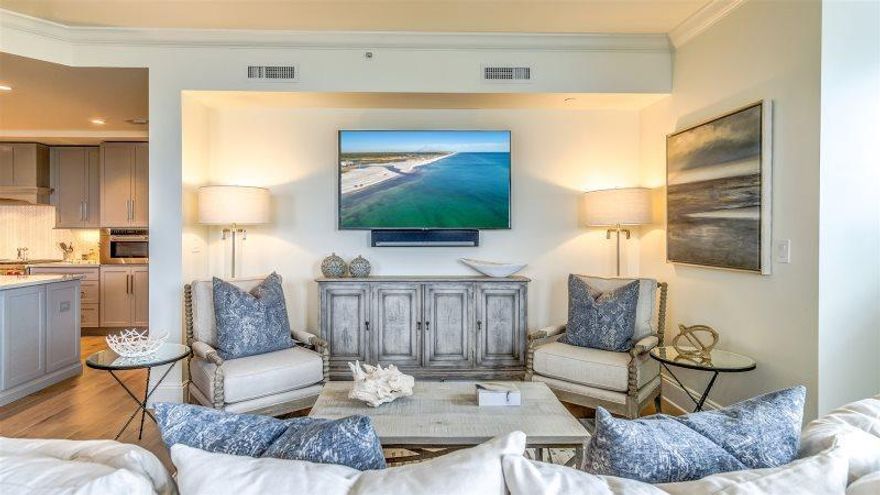 The Georgetown is the newest building constructed on N Barrett Square in the heart of Rosemary Beach. This top-floor unit is a luxuriously appointed 3 Bedroom + Bunk Room, 3 bath unit with an open and spacious floor plan, wet bar, private balconies and luxurious kitchen. Finishes include Wolf 36'' dual fuel range with griddle, Sub-Zero French door refrigerator and wine cooler, wire brushed Oak hardwood floors throughout, frame-less glass showers and Calcutta Gold Marble countertops throughout. Cozy up in the master bedroom furnished with a king size bed and a private balcony. Attached is an en suite with dual vanities, frame-less glass shower, and soaking tub. In the first guest bedroom you will keep snug in a queen size bed. Connected to this guest bedroom you will find another READ MORE.