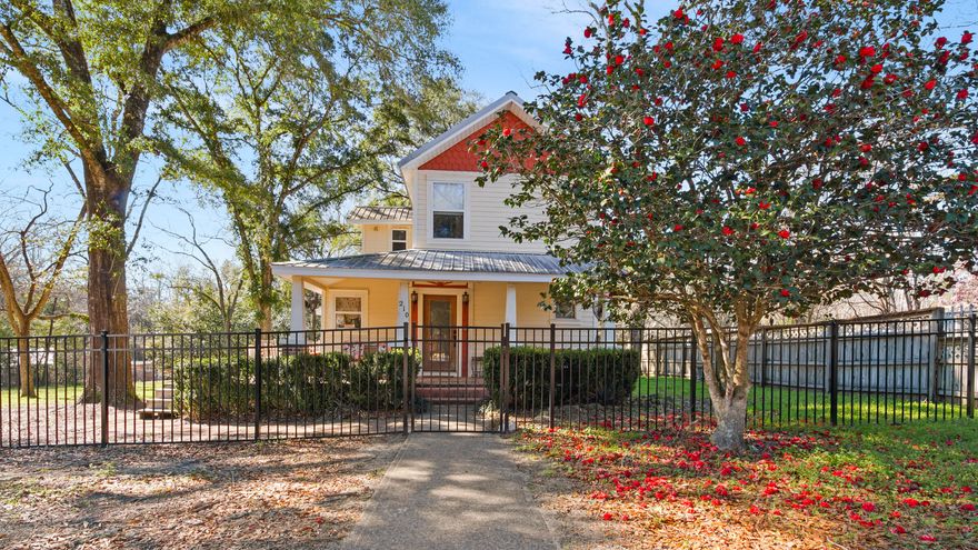 Step into this upgraded three-bedroom, two-bathroom, two-story charming historic cottage and notice the open floor plan which perfectly blends modern
comforts and historic integrity. The primary bedroom is located on the ground floor with gorgeous hardwood flooring, offering a much-needed escape from the hustle and bustle of everyday life. The upgraded kitchen features steel appliances, and a breakfast bar, along with both updated lighting and cabinets.
As you make your way to the backyard, you'll be greeted by a spacious and fully wrought iron fenced yard, perfect for outdoor activities with family and friends. This lovely property is 3 blocks from the historic Lakeyard around Lake DeFuniak  and the newly rejuvenated Baldwin Avenue!