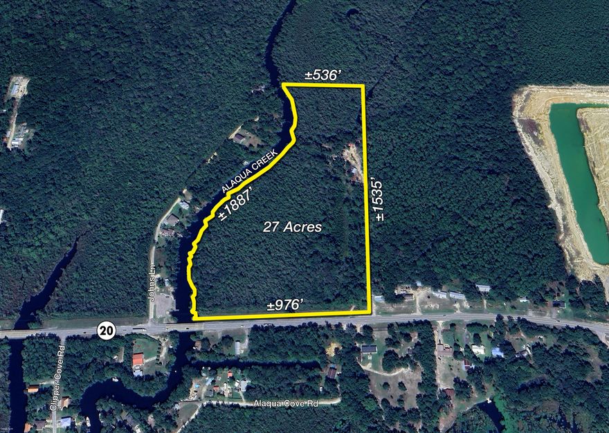 NEW LISTING!  Approximately 27 Acres and approximately 1,887' along Alaqua Creek in Freeport, Florida!