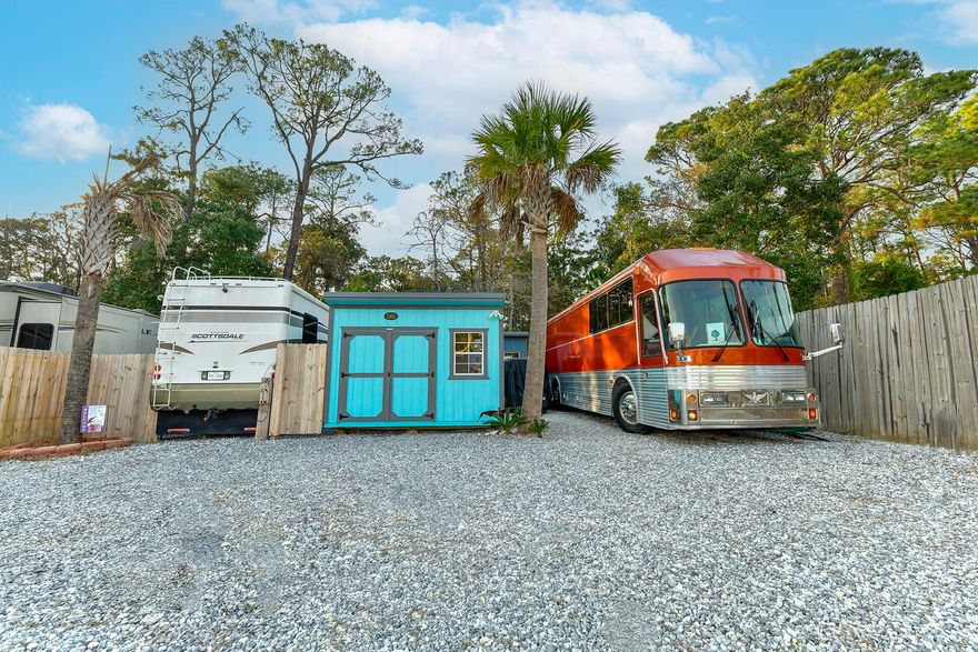 Here's your chance to own permanent RV lots in Gulf Breeze and truly live that RV lifestyle. Two, 25x60 lots side by side with wooded area behind and fellow neighbors only on one side. The Intercoastal Waterway is at the end of Suncrest St. There is a 500 ft private dock with 6 first come first serve boat slips. All the water adventure awaits you! Each lot has its own water, sewer, and electric hookups. The property comes with two brand new 8x12 sheds. The back shed has full laundry, full size fridge, toilet, and water heater.