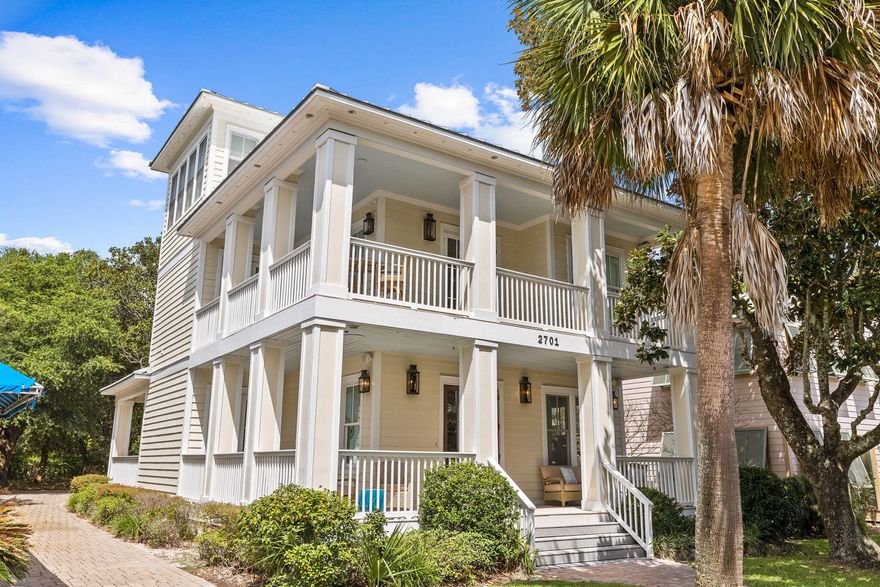 This home offers an exceptional location with stunning Gulf views and refreshing afternoon breezes. It's conveniently situated just steps away from two expansive beach accesses, and Seaside's restaurants and shops are within walking or biking distance.The 2,807 sq ft residence features three bedrooms, three full baths, and one half bath. Designed for both full-time living or an exclusive beach rental, it boasts airy rooms, crown molding, and ample built-in storage. Cherry floors flow throughout the home, complemented by travertine in the upstairs bathrooms.While the current configuration suits most families, there's potential for expansion or updates to accommodate additional bedrooms, as the property was once part of a family compound.