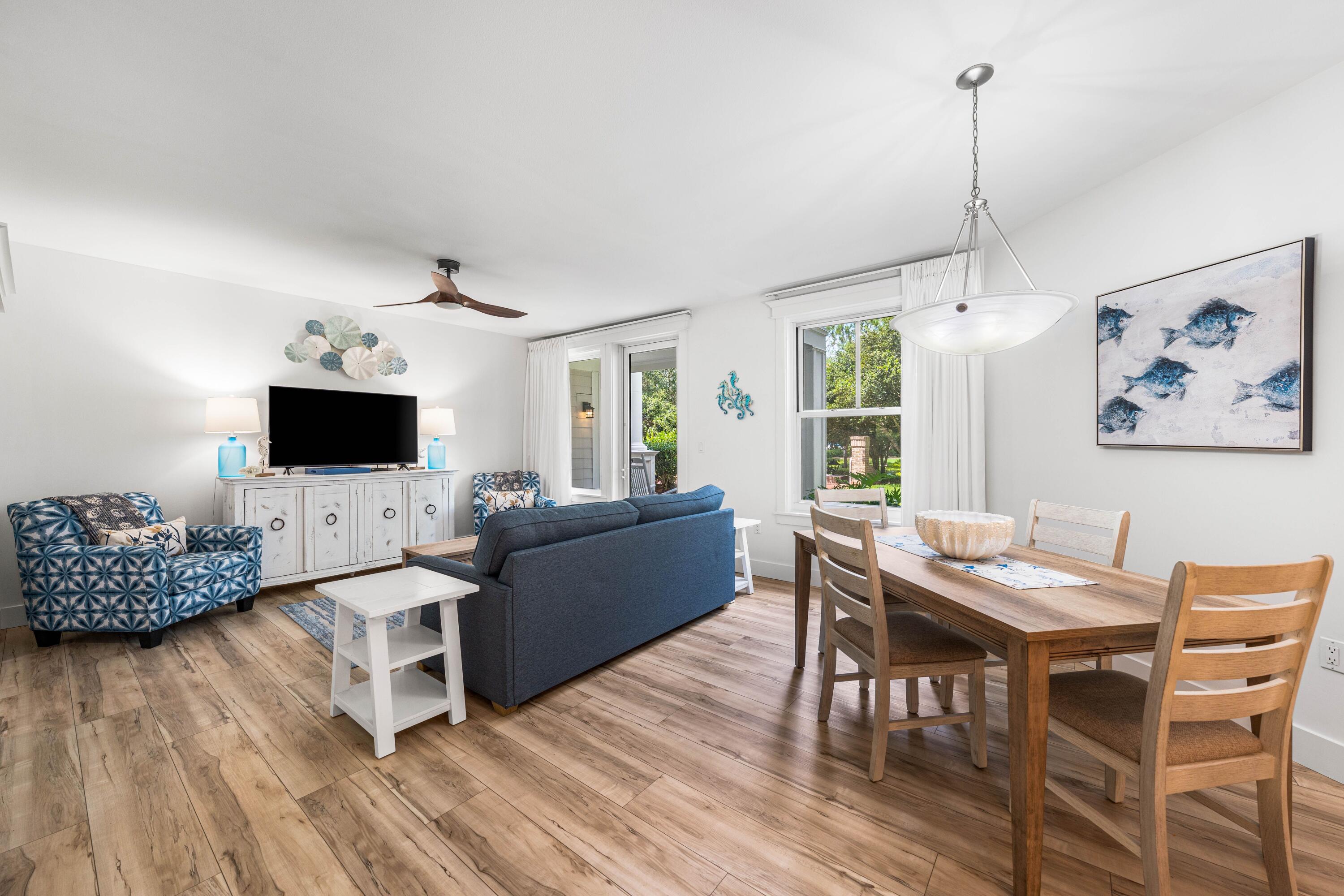 This is it! This flexible floor plan boast 1Bedroom, 2 Full Bath, plus a bonus room/bunk room condo ! This condo can sleep 6. Positioned on the first floor step out onto the beautiful patio on ground level, with easy access to the lush lawn and inviting pool area, this unit boasts two full baths, a large open floor plan with a welcoming living/Dining room, a full-size kitchen,. The primary bedroom features a sumptuous king-size bed, and there's additional sleeping space with a comfortable sleeper sofa. This condo has been completely repainted and all of the furniture and window treatments are new. A 60'' TV is the focal point of the living area. This unit can sleep 6 people comfortably. Throughout the unit, you'll find stylish LVP flooring, complemented by new stainless appliances in the kitchen, including a new washer and dryer. The kitchen is further enhanced with new Quartz countertops and pendant lights, adding a bright touch to this chic retreat. Experience the ultimate convenience within the Village and Grand Complex, just a few steps away from The Village of Baytowne Wharf and within close reach of family fun zones, shopping districts, dining hotspots, and live entertainment venues. You'll enjoy the privilege of being enviably close to the Baytowne Marina, Spa Lilliana Hotel Effie, Tennis Center, and the tranquil Jolee Island. What's more, the Private beach is just a quick tram ride away. You will discover this is the perfect condo for a Primary home, a vacation home, or a popular short-term rental. Sandestin Golf and Beach Resort offers you the extraordinary beauty of the Emerald Coast - a place where every moment is a picture-perfect memory. From sunrise swims to crackling bonfires under the starry night, Sandestin Golf and Beach Resort will provide the canvas for your perfect vacation home. Whether you're out on the water or relaxing on the shore, refining your golf swing, indulging in retail therapy, or feeling the ocean breeze on a coastal bike ride, you'll find time slows down here, allowing you to savor each moment. As your days here become cherished snapshots. Call me today to see this beautiful condo!