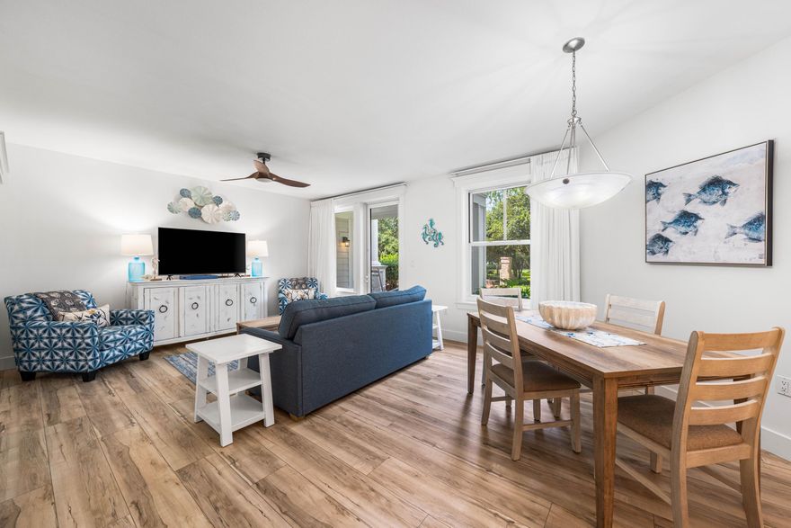 This is it! This flexible floor plan boast 1Bedroom, 2 Full Bath, plus a bonus room/bunk room condo ! This condo can sleep 6. Positioned on the first floor step out onto the beautiful patio on ground level, with easy access to the lush lawn and inviting pool area, this unit boasts two full baths, a large open floor plan with a welcoming living/Dining room, a full-size kitchen,. The primary bedroom features a sumptuous king-size bed, and there's additional sleeping space with a comfortable sleeper sofa. This condo has been completely repainted and all of the furniture and window treatments are new. A 60'' TV is the focal point of the living area. This unit can sleep  6 people comfortably. Throughout the unit, you'll find stylish LVP flooring, complemented by  new stainless appliances in the kitchen, including a new washer and dryer. The kitchen is further enhanced with new Quartz countertops and pendant lights, adding a bright touch to this chic retreat. Experience the ultimate convenience within the Village and Grand Complex, just a few steps away from The Village of Baytowne Wharf and within close reach of family fun zones, shopping districts, dining hotspots, and live entertainment venues.  You'll enjoy the privilege of being enviably close to the Baytowne Marina, Spa Lilliana Hotel Effie, Tennis Center, and the tranquil Jolee Island. What's more, the Private beach is just a quick tram ride away.  You will discover this is the perfect condo for a Primary home, a vacation home, or a popular short-term rental.   Sandestin Golf and Beach Resort offers you the extraordinary beauty of the Emerald Coast - a place where every moment is a picture-perfect memory. From sunrise swims to crackling bonfires under the starry night, Sandestin Golf and Beach Resort will provide the canvas for your perfect vacation home. Whether you're out on the water or relaxing on the shore, refining your golf swing, indulging in retail therapy, or feeling the ocean breeze on a coastal bike ride, you'll find time slows down here, allowing you to savor each moment. As your days here become cherished snapshots.   Call me today to see this beautiful condo!   