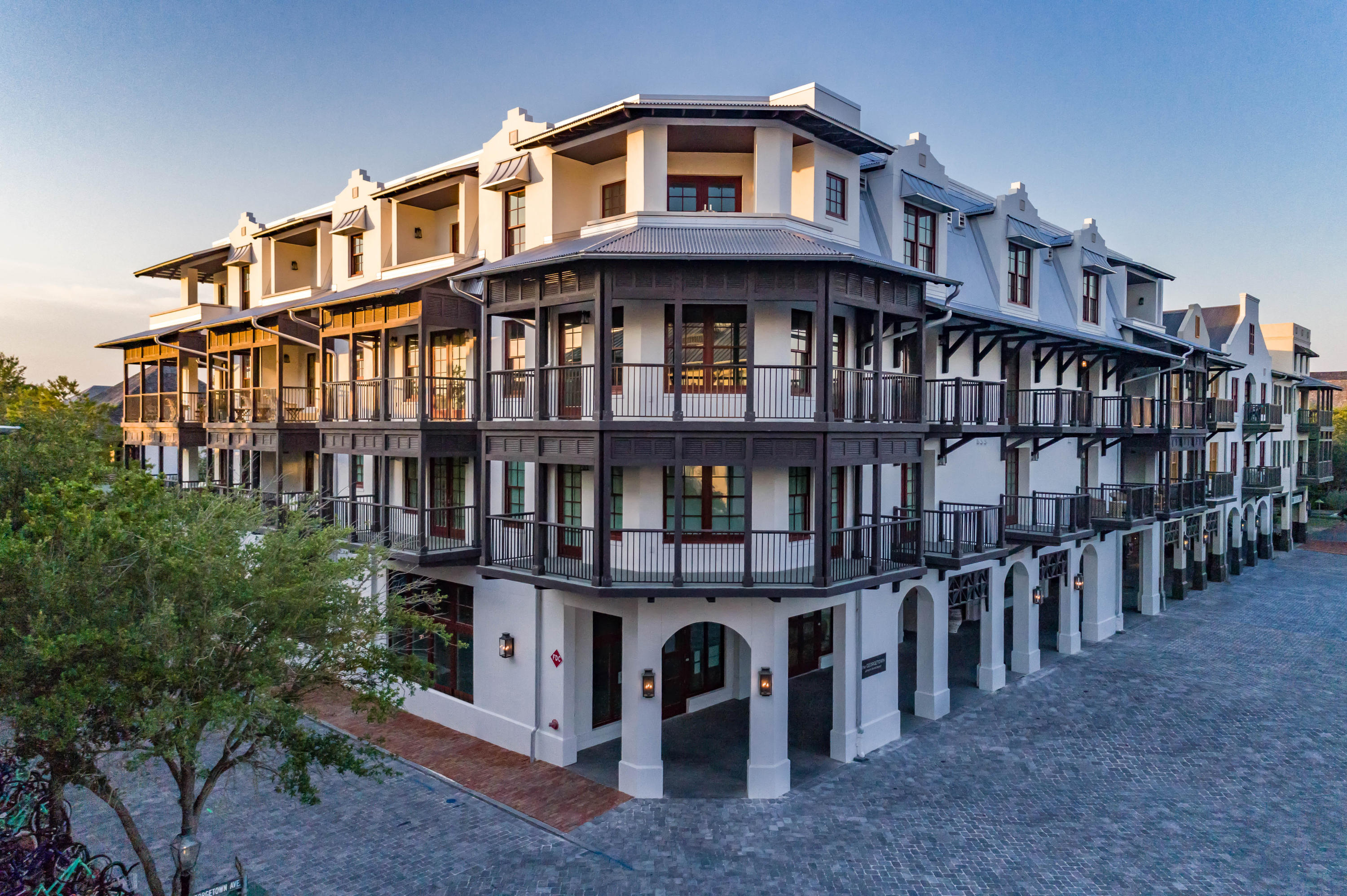 Located on the Town Square in Rosemary Beach. Saving the Best for Last! The Georgetown was the last building constructed on N. Barrett Square in Rosemary Beach. This condo features 3 bedrooms, 3 bathrooms, a large bunk-room, and lots of balconies. Unique to residential condominiums, unit has a large laundry room with utility sink, deeded conditioned storage room and deeded covered parking space. Several of the interior appointments include Wolf 36'' dual fuel range with griddle, Sub-Zero 36''French door refrigerator and wine cooler, wire brushed oak hardwood floors, frame-less glass showers and Calcutta Gold marble counters. Offered beautifully furnished. As an owner you will have exclusive privileges to the Rosemary Beach Owners Pool & Pavilion along with 4 other pools, fitness & tennis