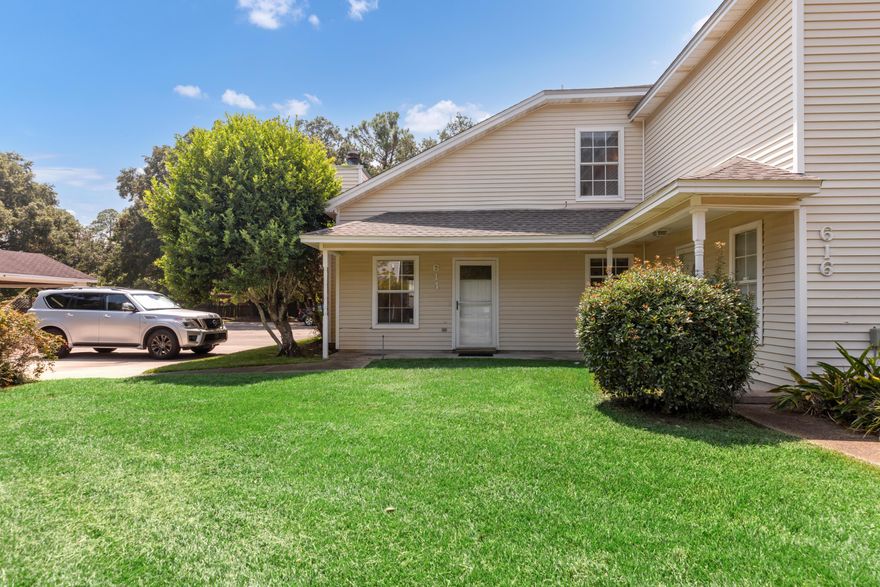 Welcome to Emerald Garden. A peaceful place where you can relax. Home owner association maintains the grounds/common area, pool and roof. Parking is a breeze under your designated covered carport, assigned open parking space or a visitor spot. This property is situated on the end and has spacious bedrooms. The primary bedroom is located downstairs with the 2 additional bedrooms upstairs. Walk in the front door to tall ceilings, stone fireplace, and  lots of natural light. Off the living room is another exterior to lead you to the open patio and storage closet. Very close to both Eglin and Hurlbert AFB.HOA covers ground maintenance, pool, termite treatment and roof.