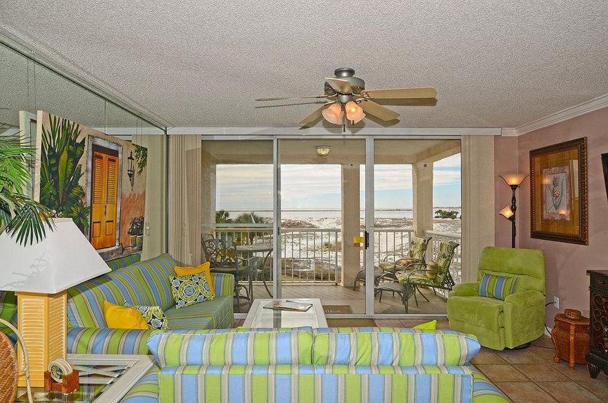 Gulf view's in this Two bedroom / Two bath condo located in the gated community of Destin Pointe. This condo has a King size bed in the oversized master suite with a therapeutic memory foam mattress and two therapeutic memory foam Twin bed's in the guest bedroom, a Queen sleeper sofa in the living room allowing 6 people to sleep. This condo has been completely updated with new tile, new cabinets, new appliances and granite in the kitchen. There is a full service stackable laundry center for any laundry needs and flat screens in all rooms. This beachfront complex overlooking Destin East pass and Jetties is amazing, not to mention the sunsets will cleanse your soul. Magnolia House features under building parking, two lakes, 2 tennis courts, 2 pools at the complex and one beach side,