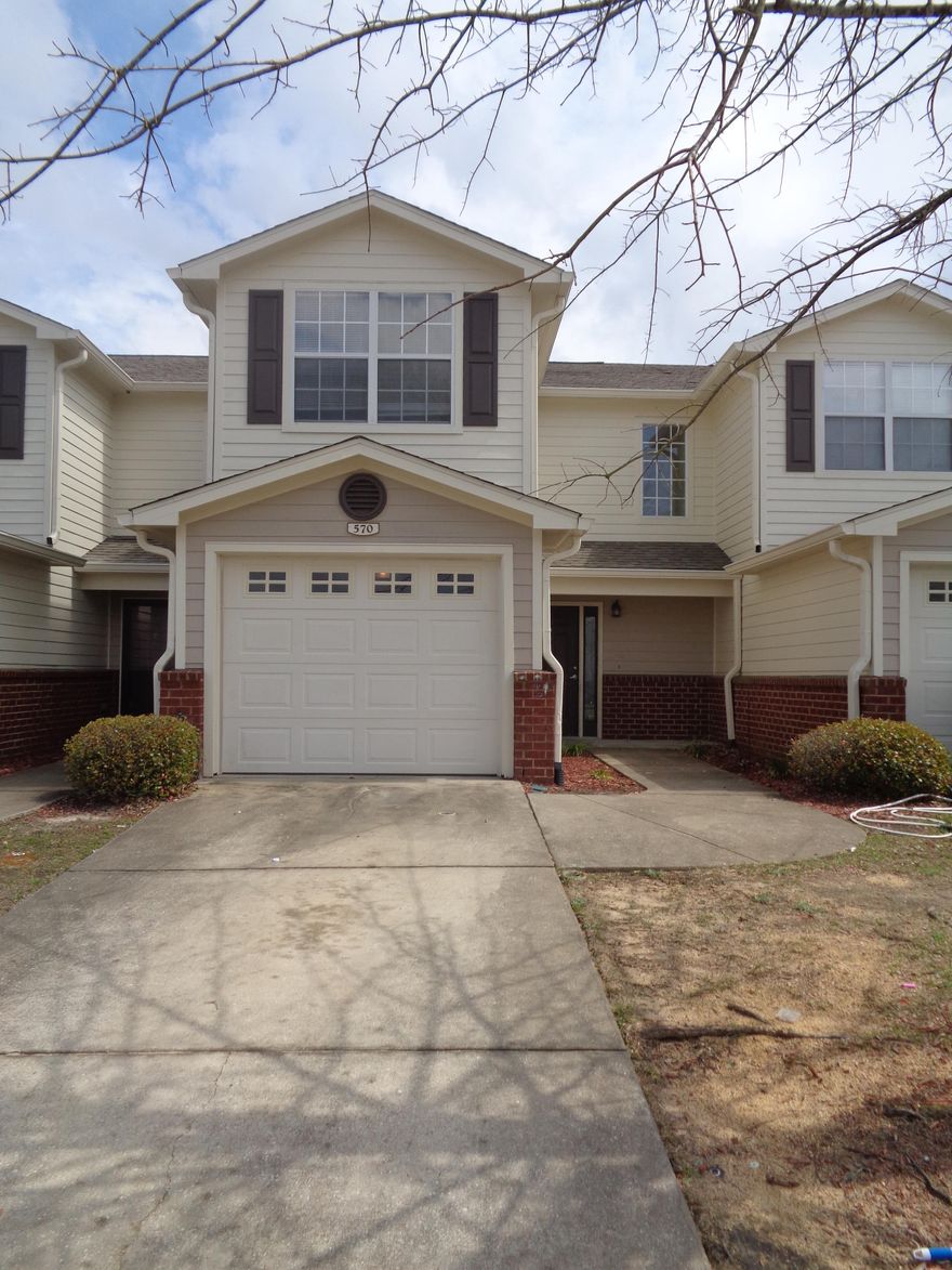 VACANT & MOVE IN READY!  Backs to the preservation area!  Located South of I-10, within minutes of Duke, 7th Special Forces & Eglin, in Eagles Landing. 2 bedroom, 2.5 bathroom with a single car garage, under stairs storage. Lots of crown molding, ceiling fans in living and bedrooms. There are two masters with en-suite bathrooms. Both bedrooms have a walk in closet, back master has an additional smaller closet. Kitchen has flat top stove with microwave, refrigerator with ice maker, dishwasher & disposal.  Living room has wood look tile. Please verify measurements and all information, as deeded necessary. Selling Brokerage & Eagles Landing Townhomes are owned by the same parent company.