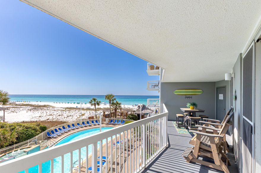 Welcome to your own slice of paradise in the heart of Destin! This beautifully updated coastal condo at the highly sought-after Pelican Beach Resort offers a perfect blend of style, comfort, and investment opportunity.Step out onto your expansive 25-foot balcony and take in breathtaking views of sugar-white sands, the sparkling pool, and the emerald waters of the Gulf of Mexico --all framed by the ultimate backdrop of Florida's stunning coastline. A rare bonus: your private outdoor storage closet for all your beach essentials.Inside, this fully furnished retreat features elegant porcelain plank tile flooring, crown molding, and tastefully remodeled bathrooms designed with timeless coastal charm. As well as a new HVAC system, which was replaced in November of 2024. Whether you are looking for a personal beachside haven or a top-performing vacation rental property, this turnkey unit is ready to go.

Pelican Beach Resort offers an unbeatable list of amenities: three swimming pools (two heated seasonally), a spectacular 114-foot zero-entry beachfront pool with a 12-seat spa, a lively TIKI bar, on-site caf??, tennis courts, covered parking, game room, sauna, and direct beach access to everything you need for the ultimate Gulf Coast experience.
