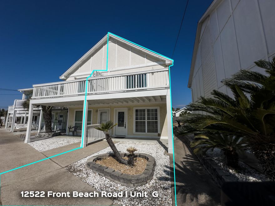 This West end beach unit has NOT been a short term rental however short term rentals are allowed. The unit has a peek a boo view of the gulf from the primary bedroom balcony. The unit is located right across the street from the beach. VERY low HOA fees and park right at your front door! Hardwood floors, solid surface counters in the kitchen, stainless appliances, 1/2 bath on the 1st floor. Outside shower & storage. Newer sliding glass door upstairs. Call for your private showing today!
