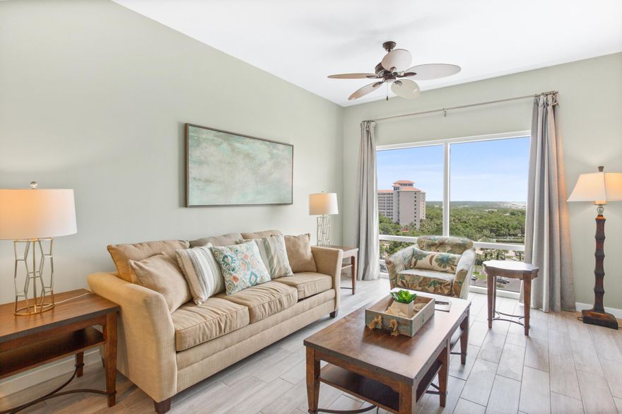 9th floor, beachside resort condo offering stunning Southeastern views of the Gulf of Mexico. This floorplan is the largest 1bedroom with 795 sqft of living space! Featuring updates to include porcelain plank tile flooring, new drapes, and new furnishings. Luau owners enjoy a private resort style pool with swim-through waterfall, kiddie pool, hot tub, and seasonal tiki bar. In addition, there is a BBQ and picnic area, private walkway to beach access, fitness center, owners' storage cage, and covered garage and deck parking.