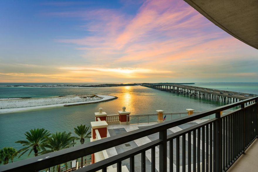 Presiding over an outstanding view of Destin Harbor and a pleasant stroll from HarborWalk Village, this highly desired corner unit, luxury condo overlooks boats coming and going from the harbor. It has the benefit of easy access to the Emerald Grande Spa for beauty treatments and massages, being situated on the same floor. The westerly aspect guarantees stunning sunsets over the water, Destin bridge and harbor. The high-quality accommodations more than match the incredible views. The newly remodeled and professionally decorated unit boasts Venetian plaster walls in the principal living areas with hardwood flooring. The floor to ceiling sliding glass doors in the living area of this corner unit frame the picturesque Gulf view just beyond the spacious wrap-around balcony.