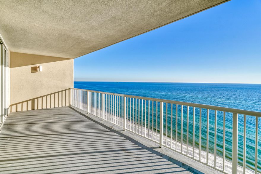 Welcome to Palazzo Condominiums in beautiful Panama City Beach, Florida! Now available is condo 603 a two bedroom, two bathroom, plus bunk room with 1345 sf of living space. This beachfront condo offers incredible views of the Gulf of Mexico from a very spacious balcony as well as from the open living/kitchen area or the beachfront master bedroom both which have their own balcony access. The comfortable chef's kitchen offers plenty of counter space and cabinets compared to other two bedroom condos in the market today. The master bedroom also has a walk in closet, double vanity, garden tub and separate standing shower. The guest bedroom and bunk room are both generous in size and the laundry will fit full size side by side units.  This is one of the best two bedrooms out there.