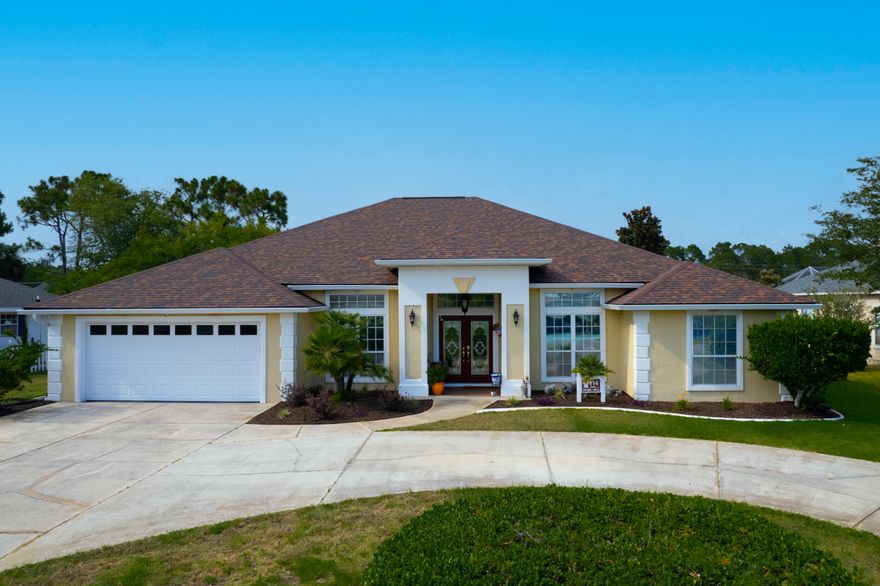 Nestled within the sought-after Glades community, 114 Hombre Circle offers a seamless blend of comfort, style, and privacy. Situated on one single level, the expertly designed floor plan encompasses over 2,700 square feet of living space, ample storage, and a private pool.Upon initial entry, the welcoming foyer leads way to the open living and dining areas perfectly curated for entertaining creating a spacious and airy ambiance while highlighting the abundant natural light, craftsmanship, and stunning tiled floors that are carried throughout. The well-appointed kitchen features elegant cabinetry, an updated appliance package, a breakfast bar with integrated seating, and both a formal and casual dining area.