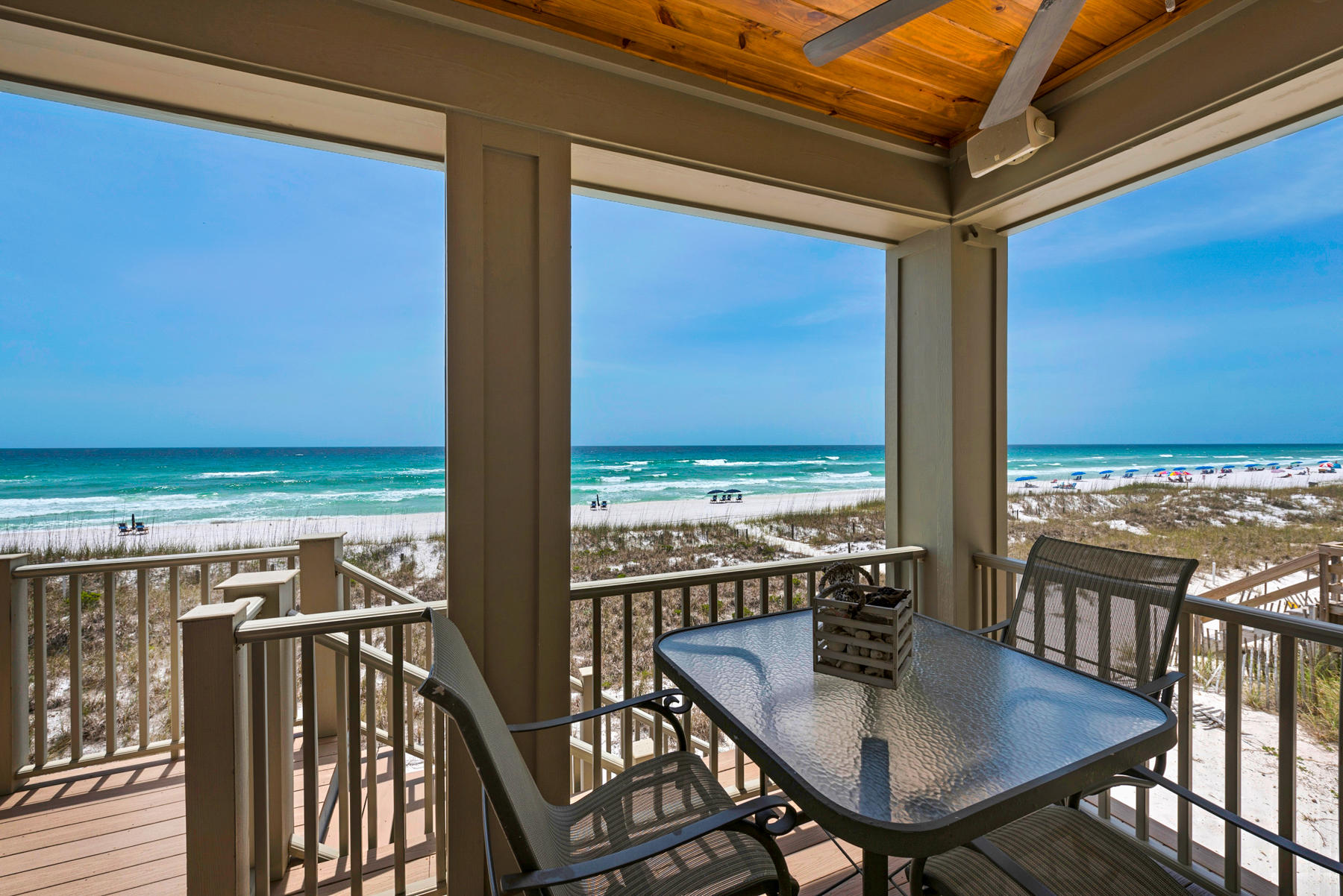 Location! Location! Location! Beautiful custom Gulf front home in the highly desired community of Destiny Shores, one of the few areas in Destin where you own your own private beach with unobstructed views! This home has never been rented and is well maintained. The first level features a 16x30 Gulf front living area w/stone fireplace and built in Cherry wood book cases, arched doorways and extensive crown molding. Built for entertaining, the large gourmet kitchen features Cherry wood cabinetry, gas range and granite counters. First level features formal dining area with sun-filled sweeping views, breakfast room, two guest bedrooms w/ private baths, two car garage, 10' ceilings, oak floors, surround sound throughout. Second level boasts 11' ceilings, expansive Gulf front Master Suite,