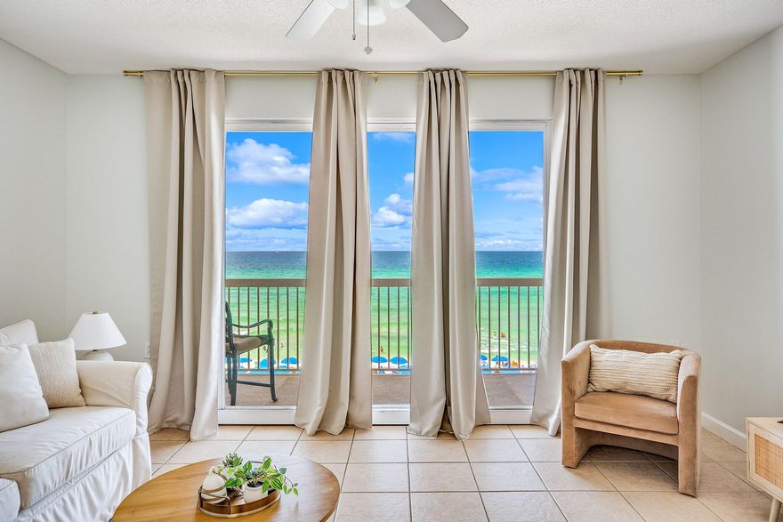 UNDER CONTRACT WITH CONTINGENCIES; SELLER ACCEPTING BACKUP OFFERS.Welcome to Seychelles Beach Resort, one of Panama City Beach's most coveted Gulf-front communities, where luxury, location, and income potential meet. Perched directly on the sugar-white sands, this turnkey-ready 1-bedroom, 2-bathroom condo delivers unbeatable views and an unbeatable investment. Step inside to discover a light-filled, open-concept living and dining space framed by floor-to-ceiling Gulf-facing windows. The private balcony is your front-row seat to breathtaking sunsets and gentle sea breezes perfect for morning coffee or evening cocktails.