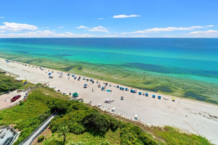 Coveted west-facing end unit in highly desired One Seagrove Place! This 13th floor corner unit boasts a waterfront master suite with unobstructed panoramic gulf views. Breathtaking sunsets are a regular occurrence from the primary suite, kitchen, and living/dining area, as well as the private balcony. The second bedroom and additional full bath allow plenty of space for families and groups. Owners and guests enjoy resort style amenities including easy beach access with optional beach chair service just steps from the elevator, a seasonally heated pool, and a fitness center. Ideally located in Seagrove Beach, this condo is just a short walk or bike ride away from nearby attractions in Seaside, Seacrest, and more.