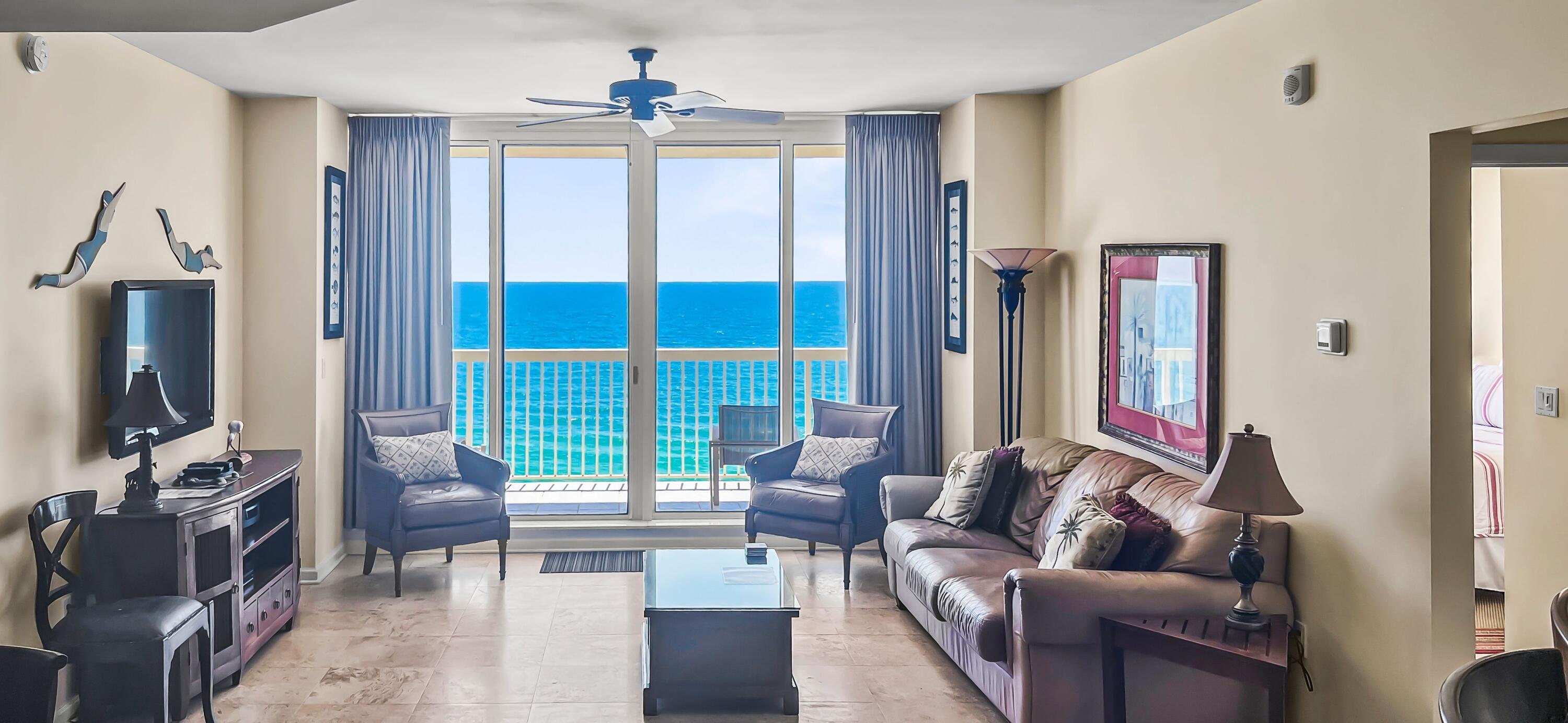 2/2 Condo in the heart of Destin, all rooms have floor to ceiling beach gulf front views!Fully furnished, all appliances convey. Samsung appliances in Kitchen, less than 2 years old. New water heater. Travertine floors throughout. Immaculately kept, one owner since 2004. Successful short term rental. with assigned parking space. Master bath features soaking tub and granite countertops. Walk in closet in master bedroom. Guest bath features granite countertops, travertine walk-in shower. Two pools, 2 hot tubs, beach chair service available, BBQ & picnic area, tennis court--Silver Beach Towers has it all!