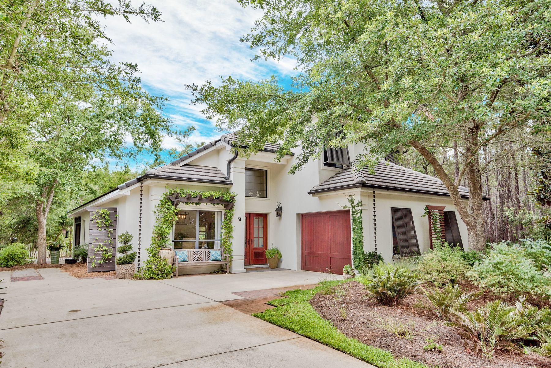 GATED COMMUNITY, UNIQUE AND HIDDEN AWAY, THE LANDING AT CAMP CREEK IS LOCATED ADJACENT TO CAMP CREEK LAKE, ONE OF THE RARE COASTAL DUNE LAKES ALONG SCENIC HIGHWAY 30A. THIS COMPLETELY UPDATED HOME SITS ACROSS FROM CAMP CREEK LAKE AND THE COMMUNITY DOCK, WHERE YOU CAN FISH, KAYAK, PADDLE BOARD, OR RELAX ON AN ADIRONDACK CHAIR AND WATCH THE SUN SET. IF PEACE IF WHAT YOU ARE AFTER, THIS HOME IS FOR YOU. JUST MINUTES TO A PUBLIC BEACH ACCESS AND A SHORT WALK TO THE HUB, CONCERT OR DINNER, THIS HOME FEATURES A ONE CAR GARAGE, 3 BEDROOMS AND 2 1/2 BATHS. A LARGE OPEN CONCEPT KITCHEN THAT LEADS TO THE LIVING ROOM WITH HIGH VAULTED CEILINGS, FEATURING AN OPEN WALL TO THE SECOND-FLOOR BONUS ROOM THAT CAN BE USED AS A STUDIO, OFFICE, PLAYROOM OR HOME GYM. MASTER BEDROOM IS LOCATED ON THE FIRST FLOOR AND HAS FRENCH DOORS THAT OPEN TO THE PATIO TO ENJOY THE GORGEOUS VIEW. FEATURING A SHIPLAP ACCENT WALL. A VAST SIZE MASTER BATH FEATURES DOUBLE SINKS, A FRAMELESS GLASS SHOWER, STAND-ALONE TUB, AND A WALKIN-IN CLOSET WITH TILE THROUGHOUT. THE BACK YARD BACKS UP TO DEER LAKE STATE PARK FOR PRIVACY AND NO HOME WILL BE BUILD BEHIND YOU. FIRST FLOOR AND SOUTH WALL ARE CONCRETE BLOCKS WITH REBAR PURED CONCRETE. THE HOME INCLUDES HURRICANE STEEL SHUTTERS AND BAHAMA SHUTTERS HAVE BEEN INSTALLED. ROOFING ON THIS BEAUTIFUL HOME IS STURDY, LOW MAINTENANCE TILE. PROFESSIONAL LANDSCAPING, BRONZE RAIN CHAINS, AND A SCREENED LANAI ADD CHARM TO THIS HOME.