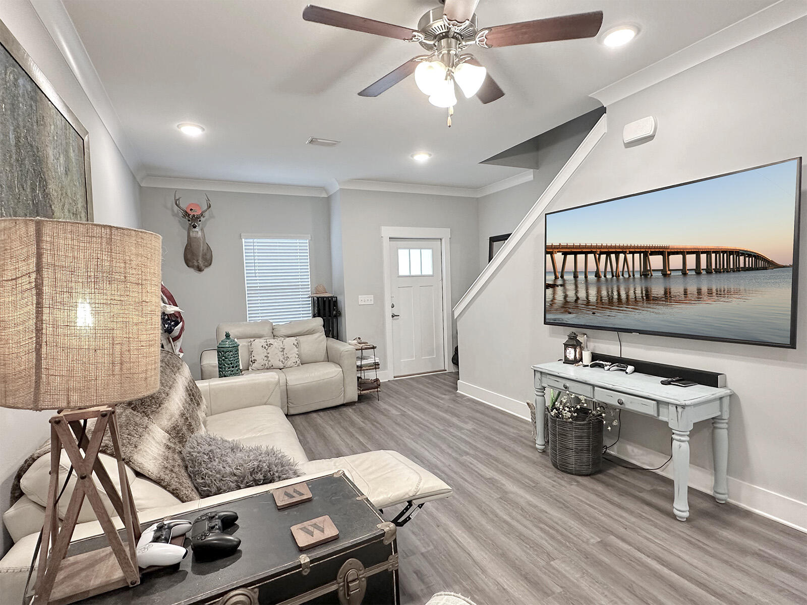 NEW FLOORING and being sold fully furnished! The Verandas at Freeport, crafted by a renowned South Walton builder, the Vista Floor plan boasts 3 bedrooms, 2.5 bathrooms, 1471 square feet of living space, and an open concept layout. A screened-in porch backs up to a nature a natural buffer.High-quality finishes; quartz countertops, stainless steel appliances, crown molding, and luxury vinyl plank flooring. It's about blending style with practicality. If you're in the market for a beautiful townhouse, a short distance to the beach, shopping and dining, don't hesitate to swing by and check out all this great features this home has to offer.
