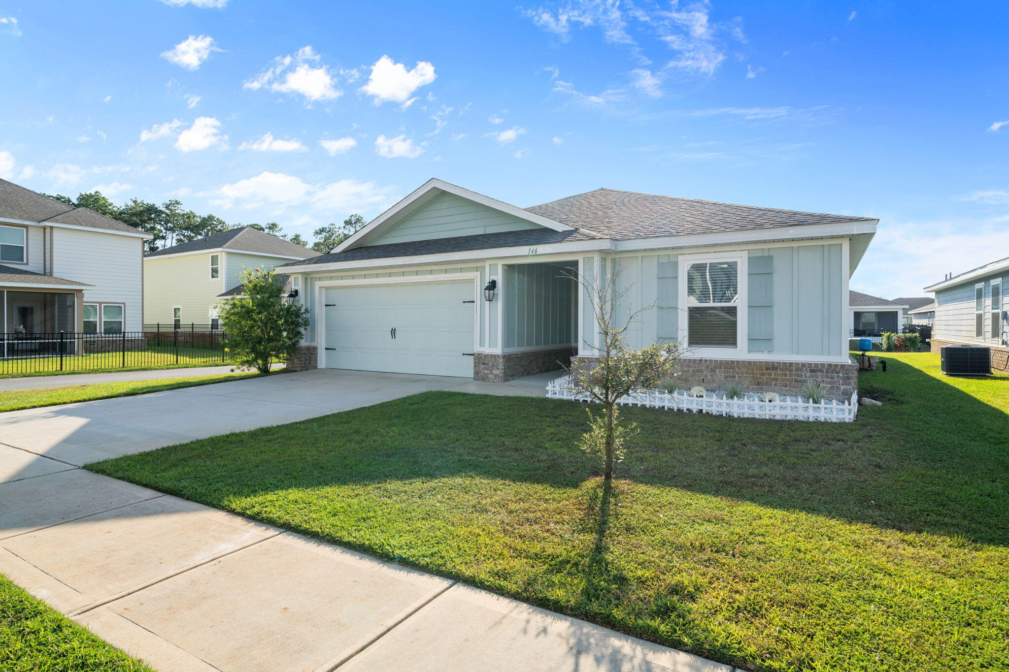 LIKE NEW, 2022 Holiday Builder Home in great neighborhood w/comm pool, gym & dock! Located S.of Hwy 20, Publix, restaurants & schools are close by, while at the same time enjoy the white sandy beach & crystal blue waters of the Gulf just 20 min away! Taking center stage, this Home's big, eat-in kitchen w/granite counters, pantry & large eating bar flows effortlessly into the spacious living area. It's oversized, master suite, located away from the other BR's, provides privacy & plenty of room for a sitting or office area. A small, LOW maintenance yard w/covered patio provides the ideal spot for your morning coffee or dining al fresco. Close by, the comm pool, dock & gym allow you to enjoy the Fl. lifestyle WITHOUT YOU having to worry about any of the upkeep. Come see this Home today!