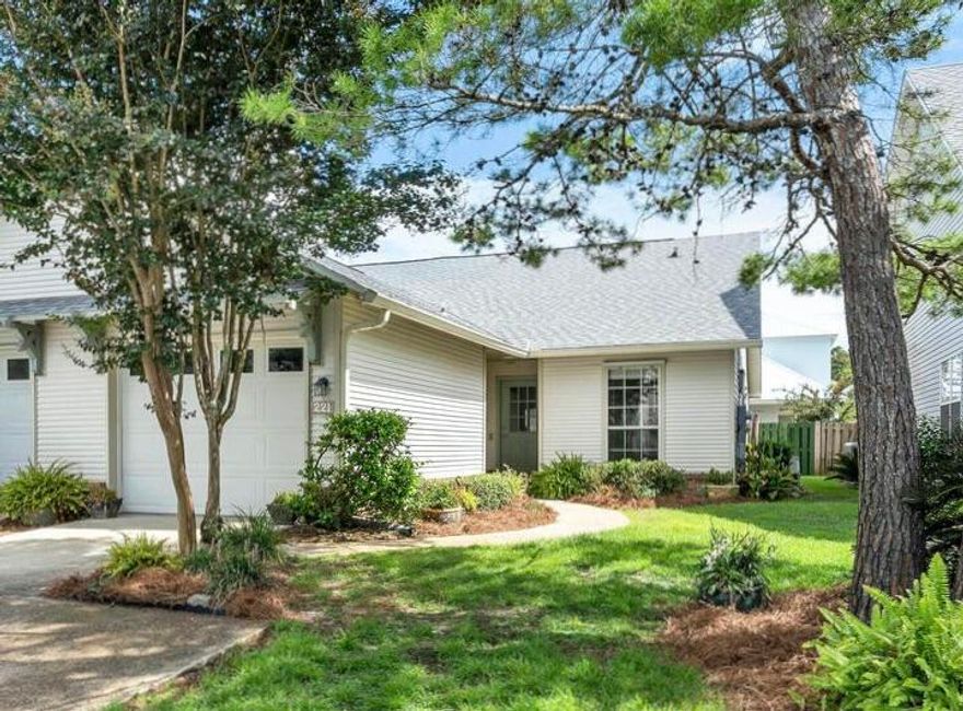 Completey renovated! This 3br/2ba townhome is just a short bike to the Beaches of 30A.   Move in and relax - No detail was overlooked in this single level home complete with vaulted ceilings, fenced in backyard, and single car garage.  Renovations include a NEW ROOF, smooth ceilings, LVP flooring, new paint throughout and custom closets. New soft close cabinets in the kitchen, bath, and laundry provide great storage and are topped with Fantasy White granite countertops. The screened back patio provides a comfortable spot to relax outside. Lawn service is included in the HOA. Home is equipped with Hurricane Shutters.  The Greenway Trail provides a short walk to Van R Butler Elementary School and 30A. Neighborhood pool is located steps away at the end of the cul de sac. Perfect home for a full time resident or second home.