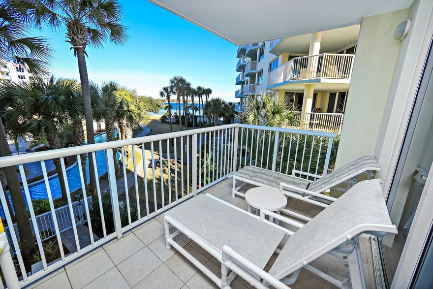 Enjoy the beautiful views of the bay, pool, and lazy river from your own private balcony. This condo features an open floor plan including kitchen, dining and living areas that face the bay. One master bedroom with attached bathroom and private bunk area with its own private bathroom. Upgraded granite countertops, chandeliers in the living room and extra cabinet space added in the master bathroom and kitchen.Enjoy the 5000 sq. ft pool along with a 700 ft. lazy river and large hot tub. There is a picnic area with charcoal grills for those days you just want to grill.This is the perfect location with many shops and restaurants within walking distance. Buyer to verify all data, details and information important to them.