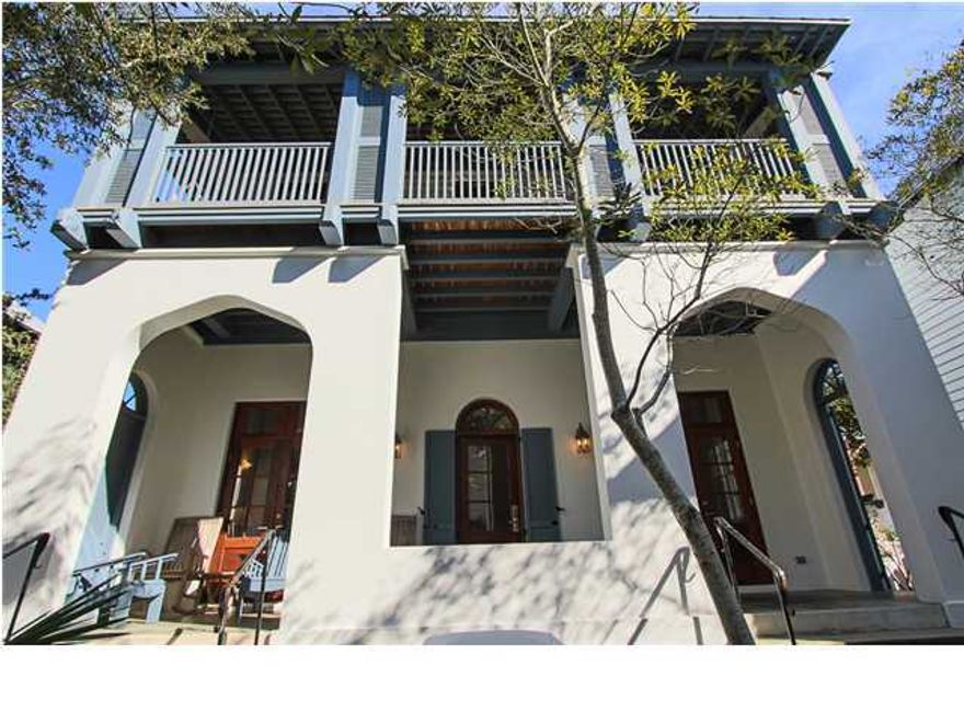 Gulf side of Rosemary beach, south of 30-A. Beautiful home with double garage, and carriage house. Located close to town center and boardwalk, leading to beach access. Charleston style home, with fireplace in the living room, and carriage house. Some of the extras include, oak and tile floors, mahogany french doors, granite, stainless appliances,and built in audio system. Carriage house has one bedroom with one and half baths. Rosemary Beach offers tennis & fitness center, four pools, with great shops and restaurants.