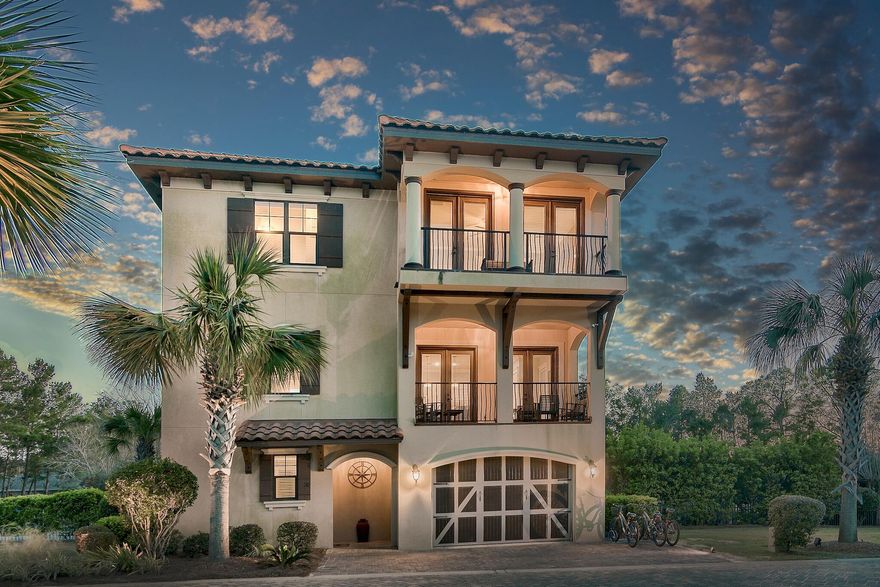 This striking Tuscan-style home in Starview Terrace is just a few blocks from the beach, state parks and Longleaf hiking trail for those who enjoy an active lifestyle. Arranged over three floors, this mostly-furnished home includes an elevator as well as a wood-tread staircase. Currently used as a luxury vacation rental for 14 guests, the attractive property has a king-sized master suite on the first floor with bunk area, laundry and beverage station for that early morning cup of coffee. The stunning open-concept living space flows throughout the second floor with designated areas for lounging, dining and cooking. Doors open onto a lengthy covered porch offering pleasant outdoor living space.