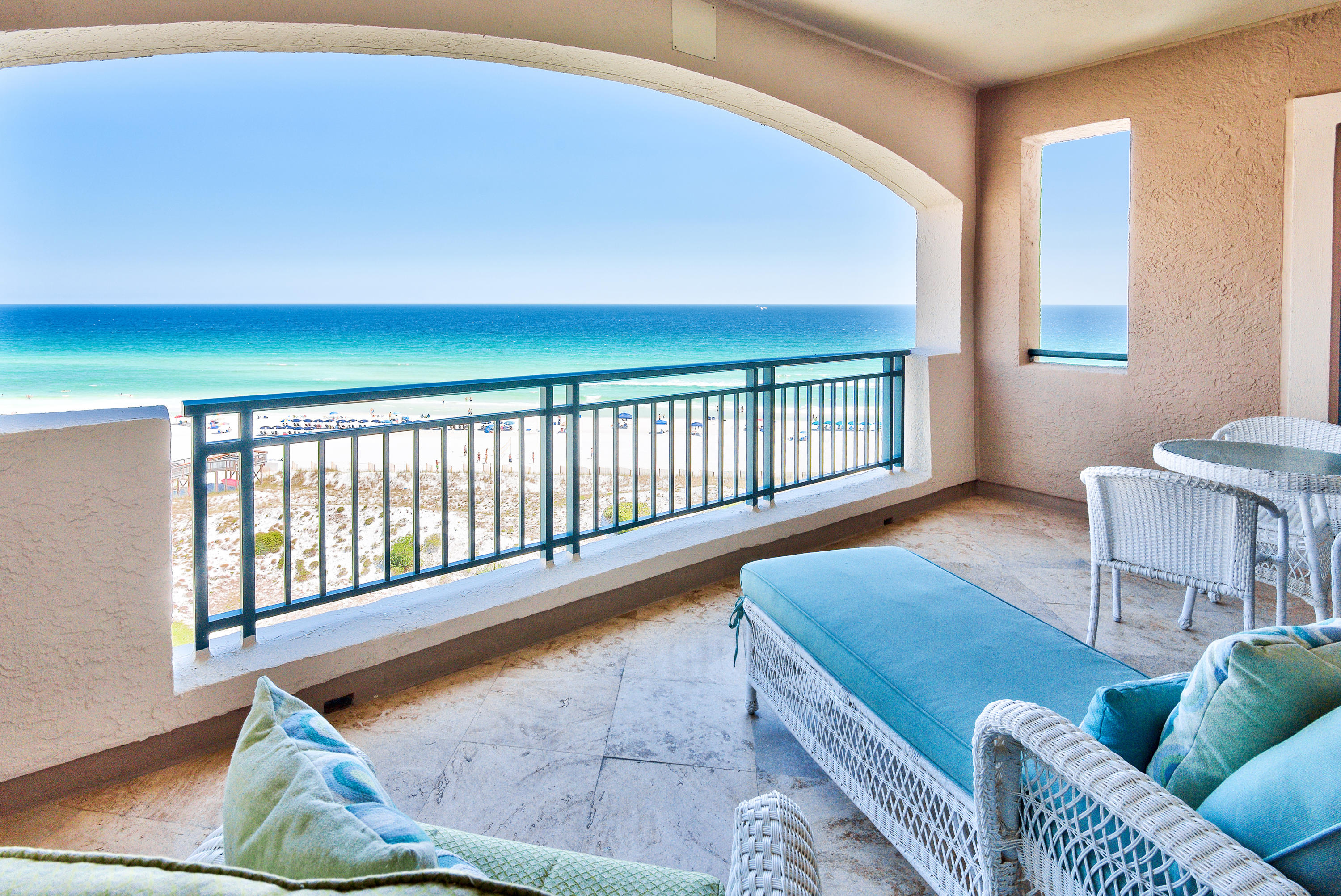 This is a much sought-after floor plan - all three bedrooms have views to the Gulf! Welcome to the beach! This three bedroom, three bath 8th floor condominium is like no other you have seen at Southwinds. Beautifully renovation throughout gives this resort home a modern, fresh, beachy feel. Enter the front door to the open kitchen/living and dining room with stone floors throughout. The round driftwood table with linen slip-covered chairs is accented with a chrome and glass bead chandelier. The kitchen looks like a chef's dream with modern flat Carrerra marble countertops and back splashes. Custom soft close cabinets with upgraded organizers throughout. The best of stainless steel professional appliances including double door refrigerator, ice maker, dishwasher, oven and
