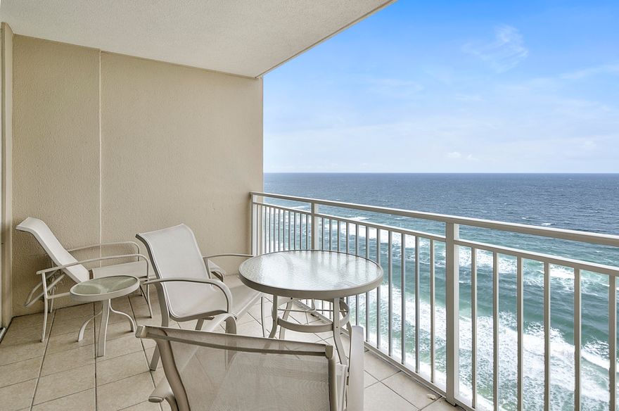 Welcome to Emerald Beach Resort condo 2230 in Panama City Beach, Florida! This property exudes everything you could want in a perfect beach vacation and is sure to impress all types of potential buyers from the second home owner to the savvy rental investor. The beachy vibe from this two bedroom, two bathroom plus bunk area will put a smile on your face and the large gulf front balcony offers views that will take your breath away. The kitchen is FULLY STOCKED with no detail or utensil spared as this property is truly a turn-key ready property. The current owner has taken a real pride in ownership and it certainly shows as you take a stroll through the property. The master bedroom has a comfy sitting area, access to the balcony and a generous master bathroom with shower and garden tub.
