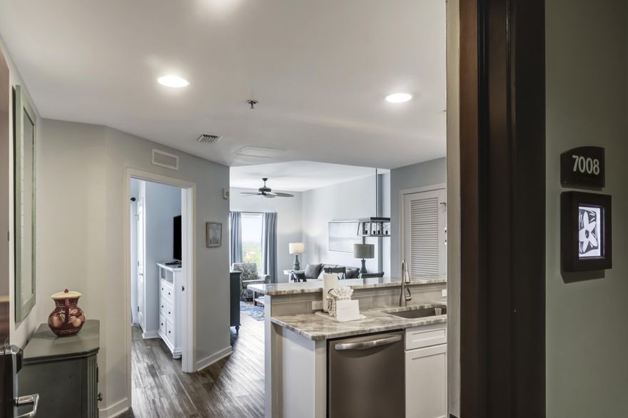 FULLY FURNISHED WITH ALL UTILITIES INCLUDED! This beautifully updated 1BR/1BA condo is available for a 6-month lease beginning as early as Aug. 1, 2026. Enjoy the panoramic balcony views of the Gulf of Mexico, Luau pool, and the Choctawhatchee Bay! The moment you walk in you will notice the abundance of natural light that fills the condo making it bright & airy. The kitchen features gorgeous countertops, Shaker cabinets, tile backsplash, recessed lighting, and stainless steel appliances. Wood-look luxury vinyl flooring extends throughout the condo. The bedroom features a king bed and direct access to the bathroom which can also be accessed from the common area. The living room offers a sleeper sofa, perfect for overnight guest.