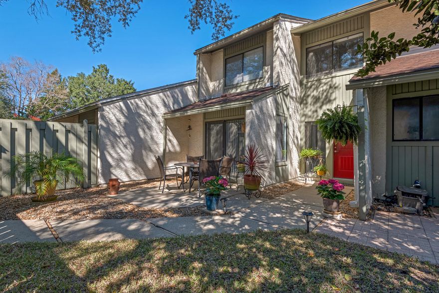 Private and peaceful living awaits you in this recently renovated 3 bedroom, 2.5 bathroom townhome in the sought after Royal Oaks Village just off Bay Drive in Bluewater Bay. The entry through the gated courtyard over the paved walkway sets the tone for this fantastic stylish townhome. The comfortable and flexible layout offers two living spaces plus a den, formal and casual dining spaces, and private patio at the front. The master bedroom is on the main level, very generous in size, new carpet that leads into the modern master bathroom, recently remodeled. The kitchen is welcoming with custom cabinets a large granite breakfast bar and distinctive tile wall. There are plenty of options for dining with a slider opening onto the front courtyard which offers opportunities to dine alfresco.